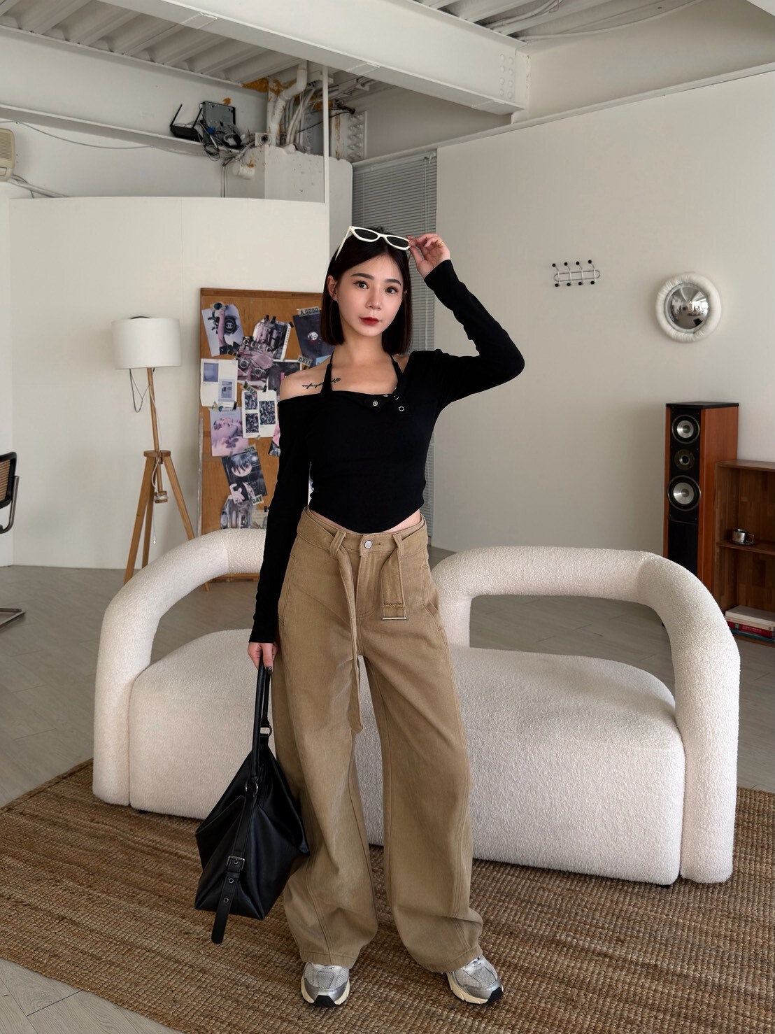 自留款側口袋內磨毛寬褲