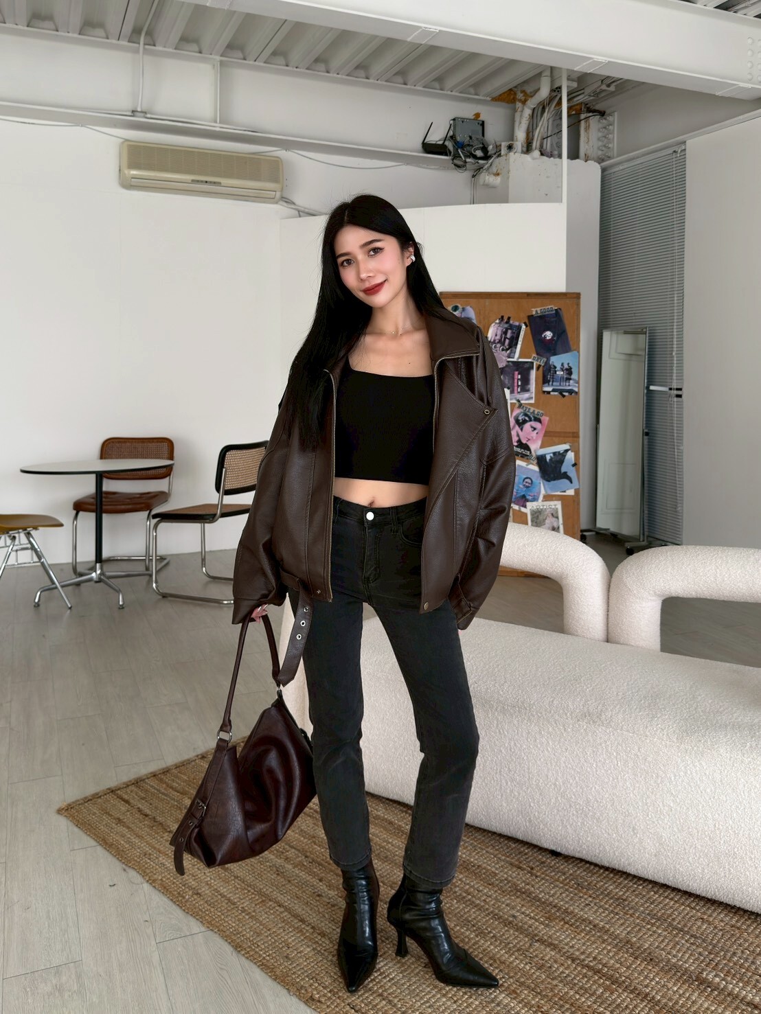 翻領內刷毛騎士皮外套