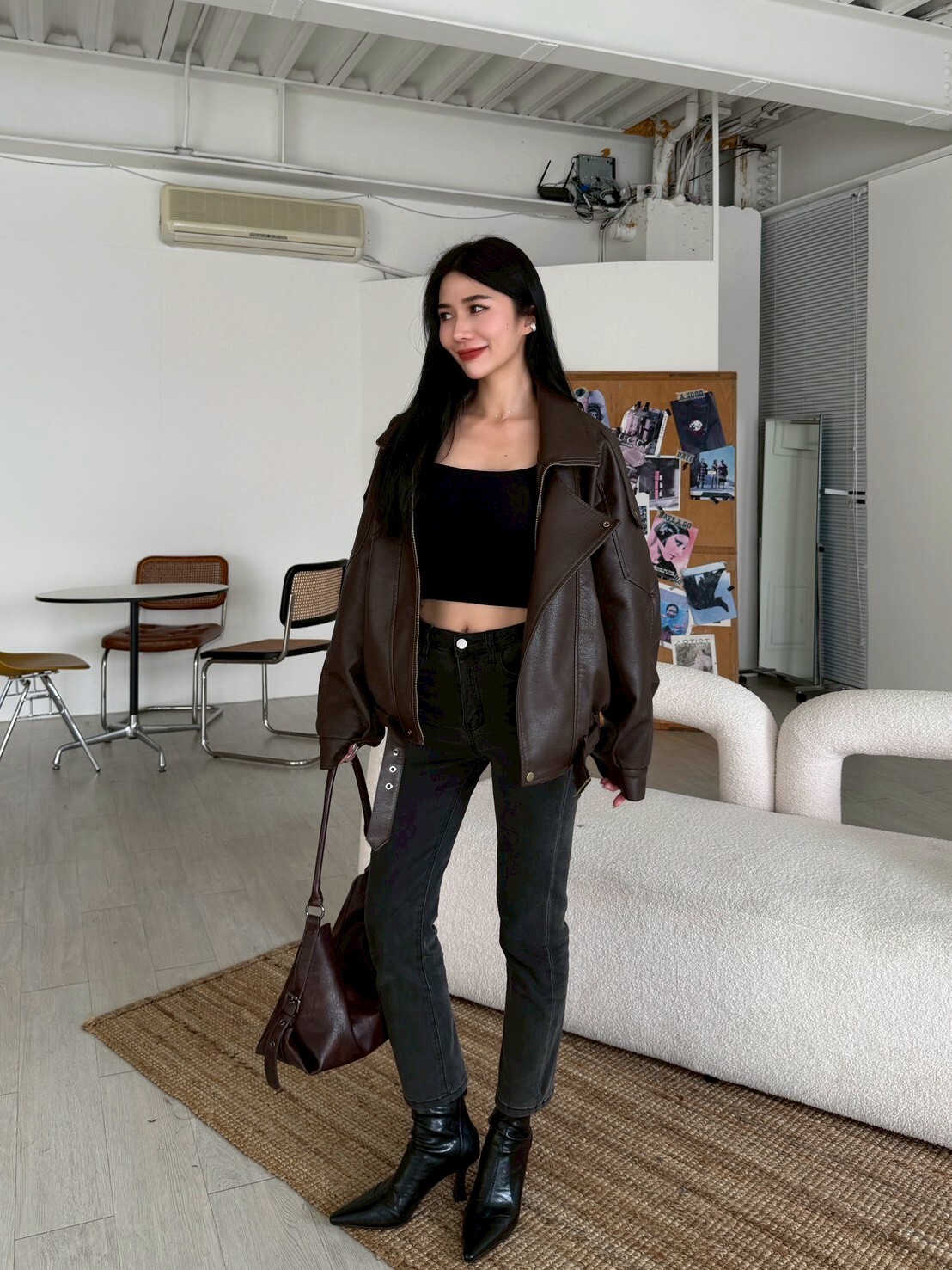 翻領內刷毛騎士皮外套