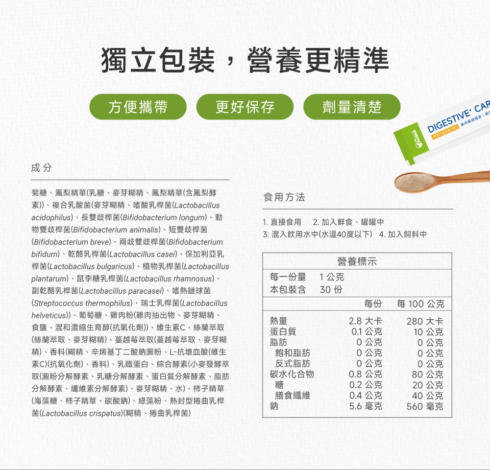 沛威狗好胃口益生菌營養表