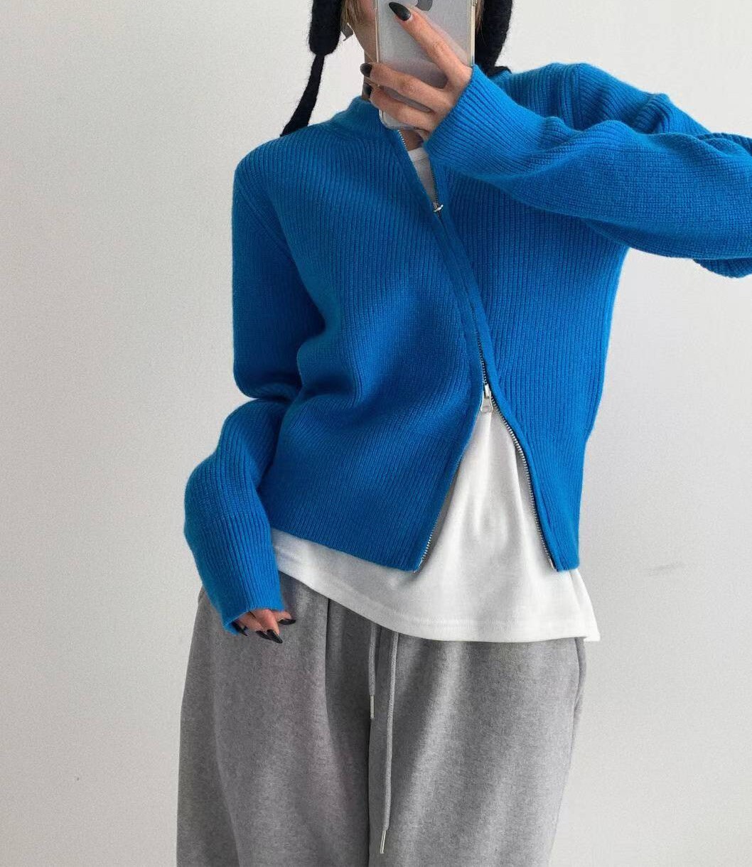 斜拉鍊羊毛夾克