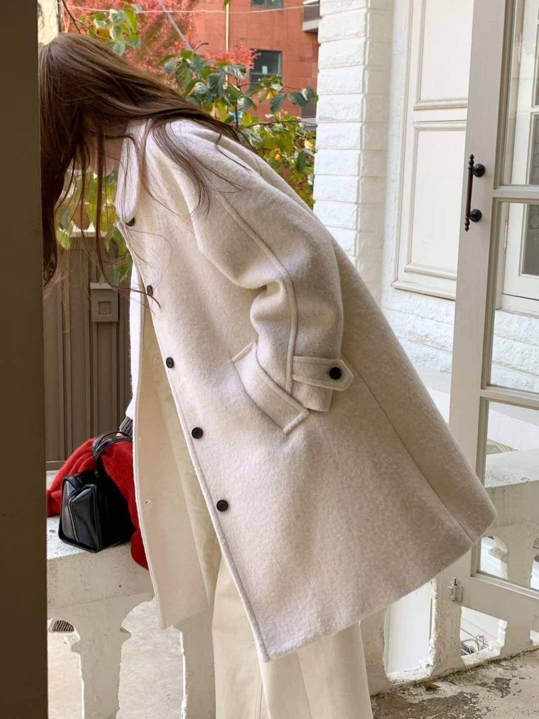 溫暖氣息可愛毛呢翻領排釦大衣外套 / 2色