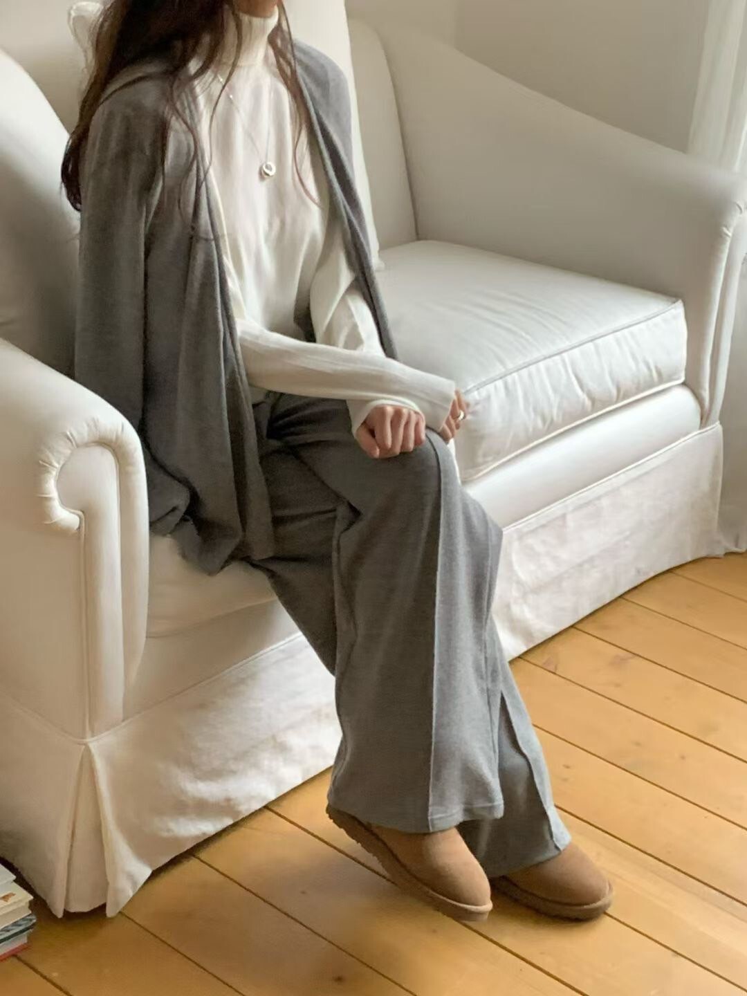 不規則下擺造型長版開襟外套+長褲SET / 2色