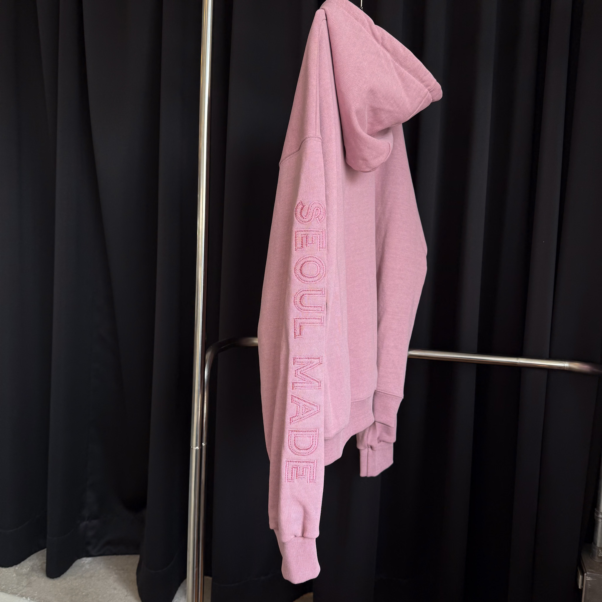 自訂款-不分性別共穿雙開拉鍊手袖設計連帽外(冷灰粉)