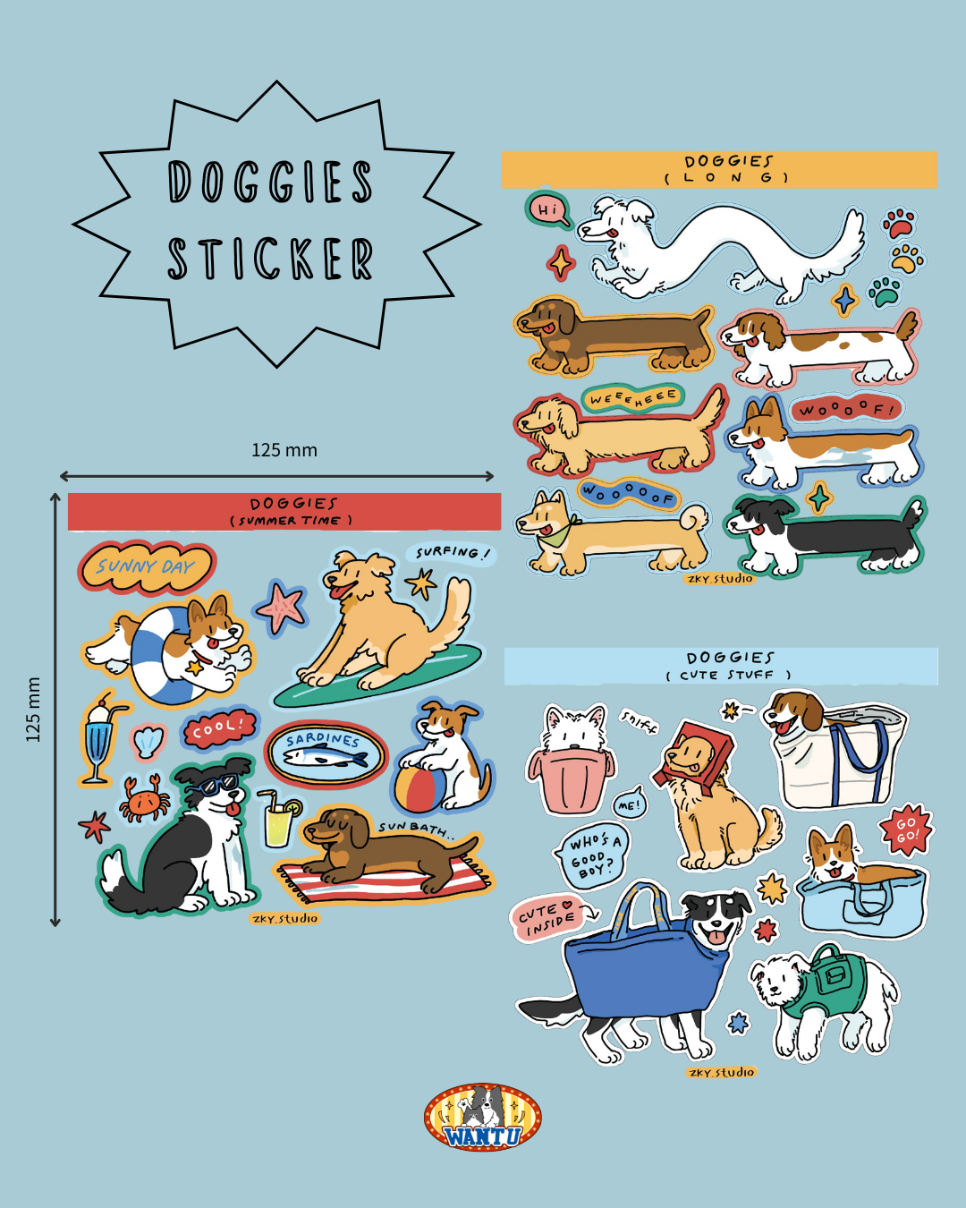 泰國插畫品牌zky.studio|狗狗系列透明貼紙