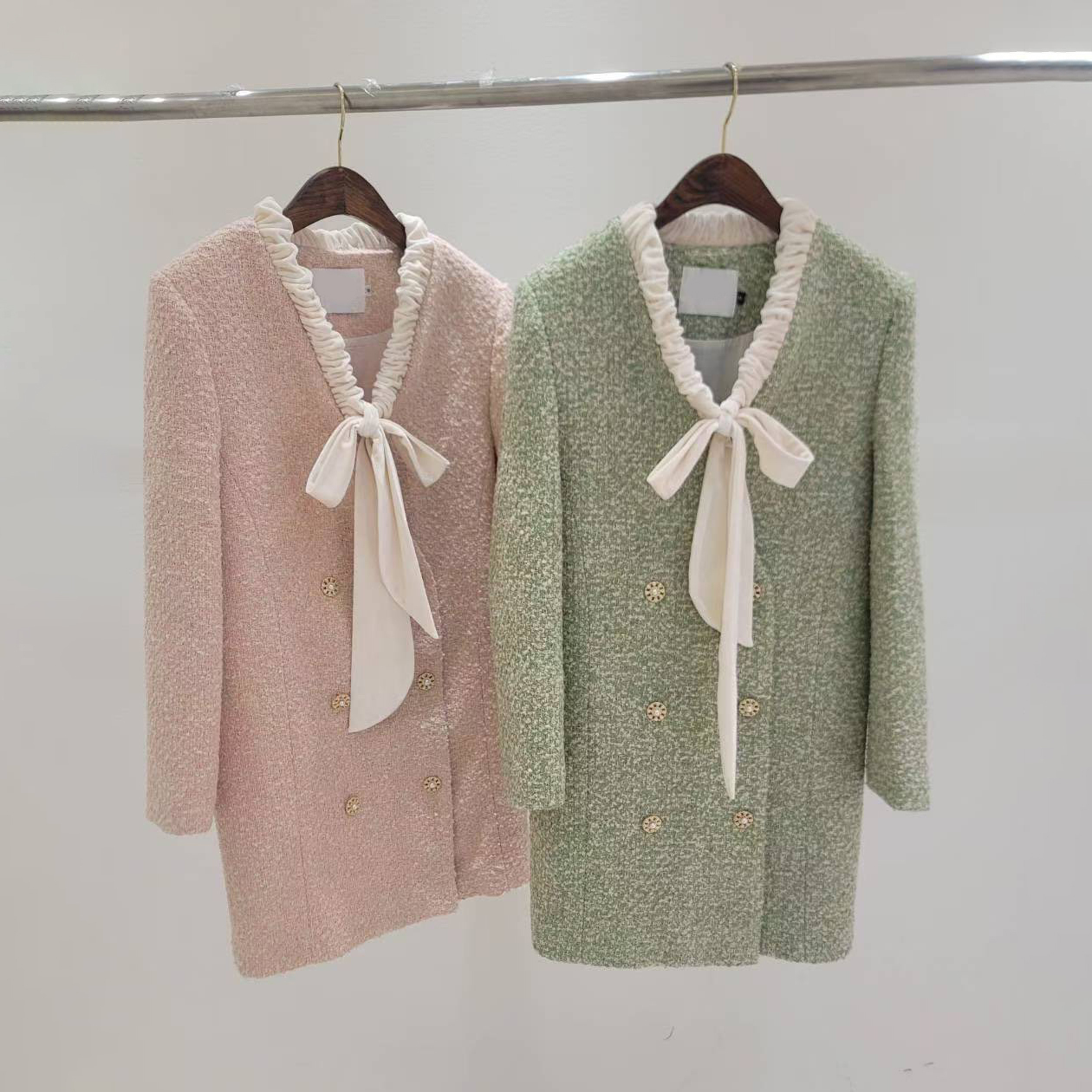 配色滾邊綁帶蝴蝶結雙排造型短洋裝 / 4色