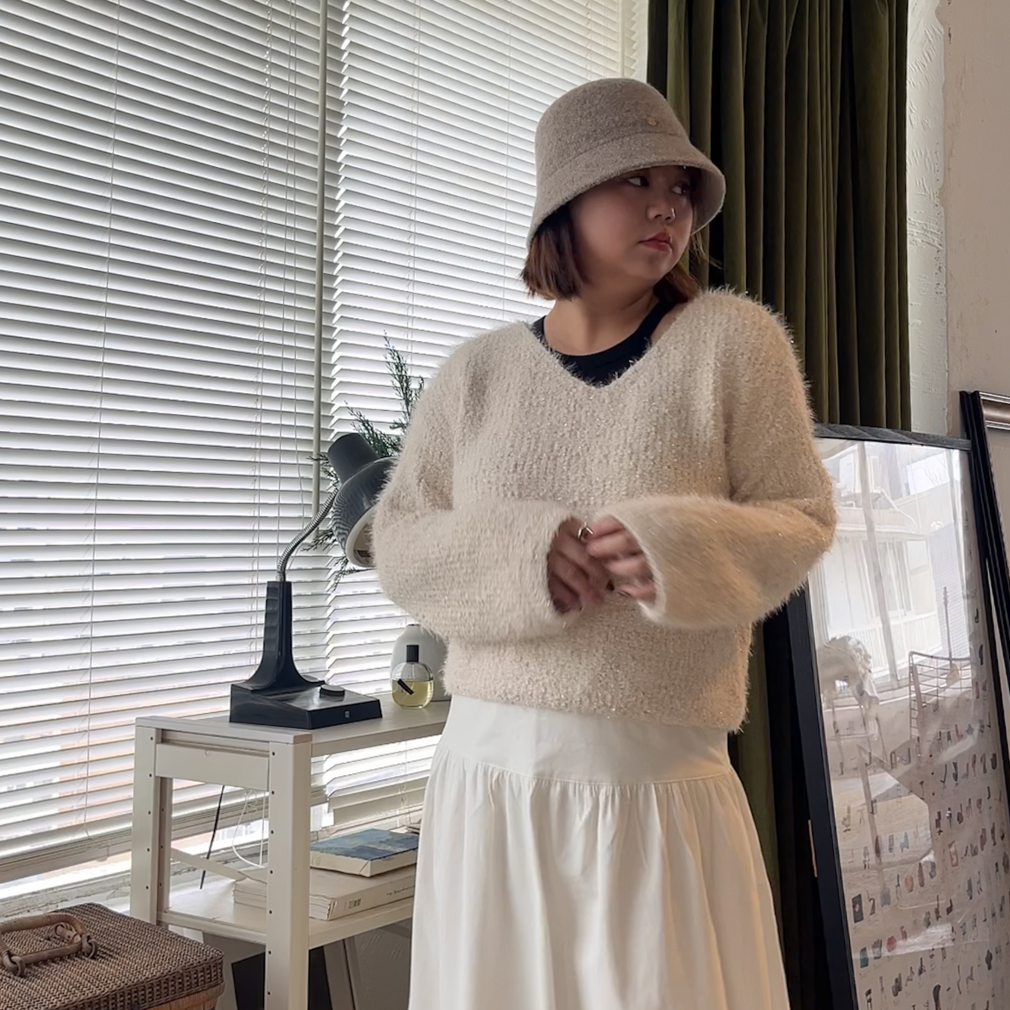 D33V領細閃針織毛衣