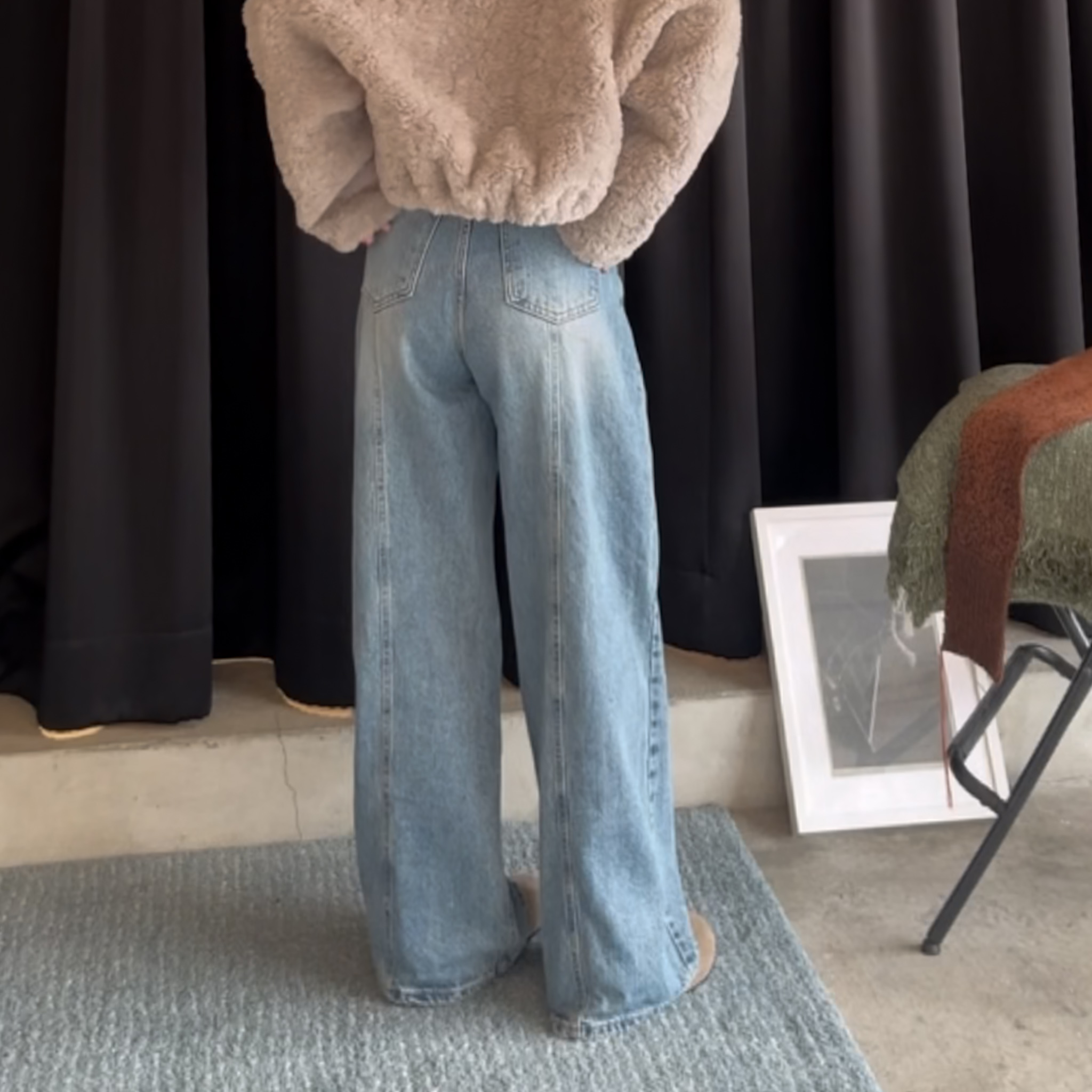 D14莎莎新歡後車線牛仔寬褲(版偏大S)