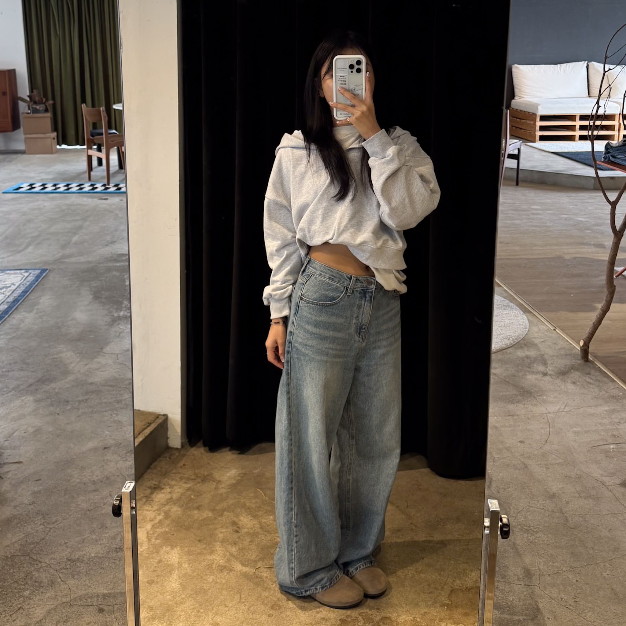 D14莎莎新歡後車線牛仔寬褲(版偏大S)