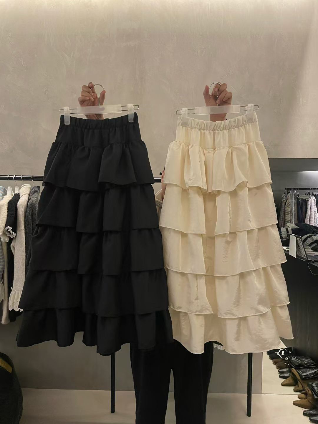 鬆緊腰浪漫荷葉滾邊層次蛋糕裙長裙-F / 2色