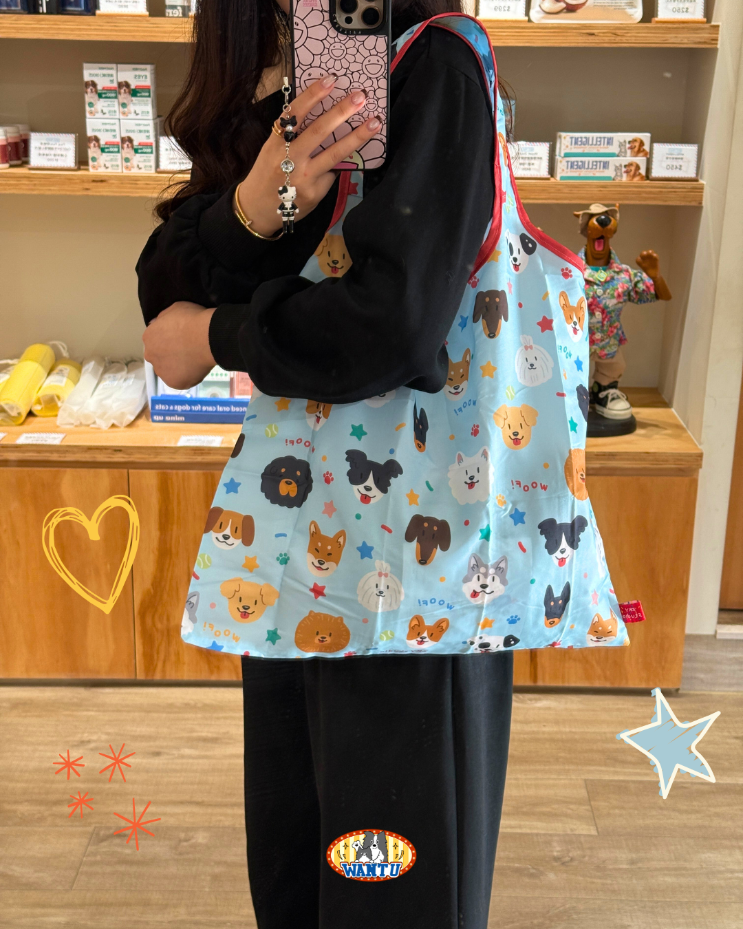 泰國插畫品牌zky.studio|滿版狗頭購物袋(可肩背)