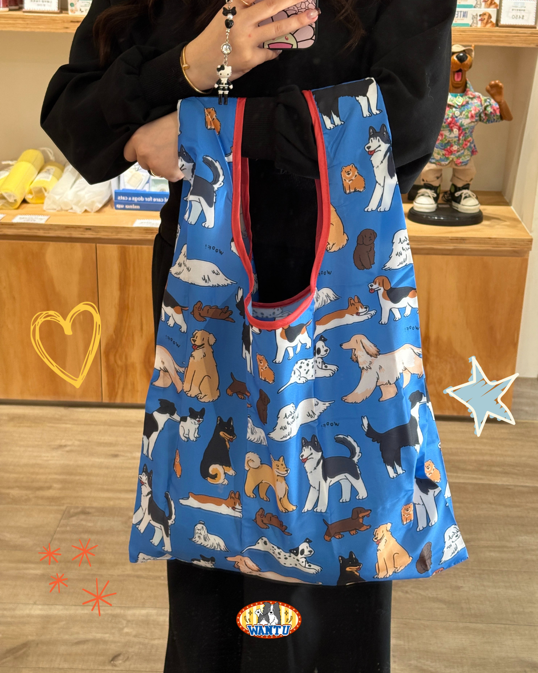 泰國插畫品牌zky.studio|滿版狗派購物袋(可收納)