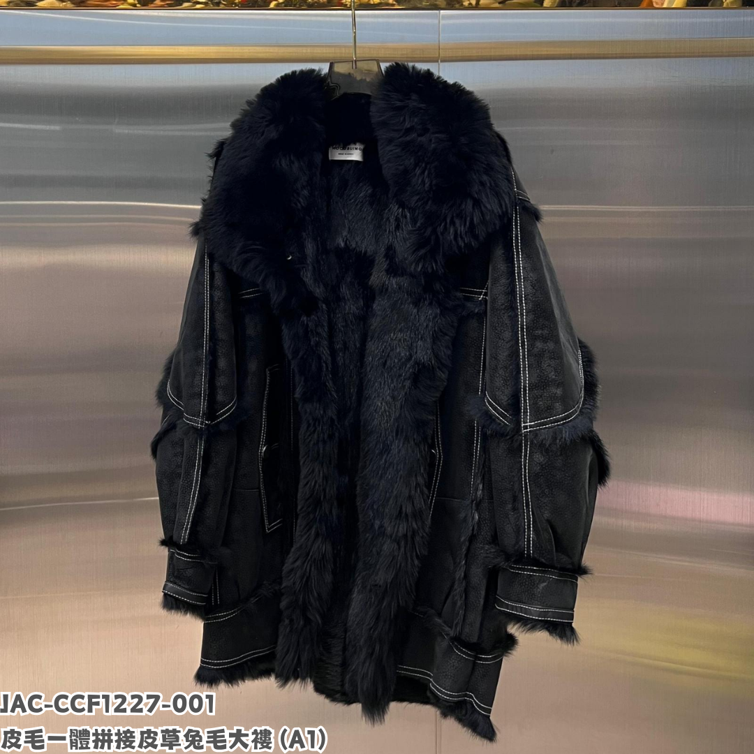 JAC-CCF1227-001 皮毛一體拼接皮草兔毛大褸 (A1)