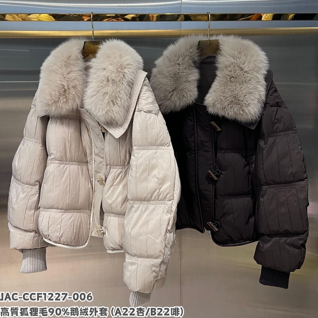 JAC-CCF1227-006 高質狐狸毛90%鵝絨外套 (A22杏/B22啡)