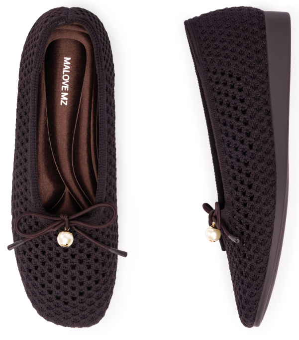 SHO-CCF1227-010 SQUARE｜PEARL 愛之網編織芭蕾舞鞋 深啡 (R36-41)