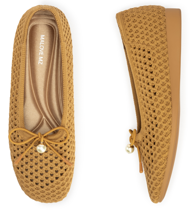 SHO-CCF1227-012 SQUARE｜PEARL 愛之網編織芭蕾舞鞋 芥黃 (T36-41)