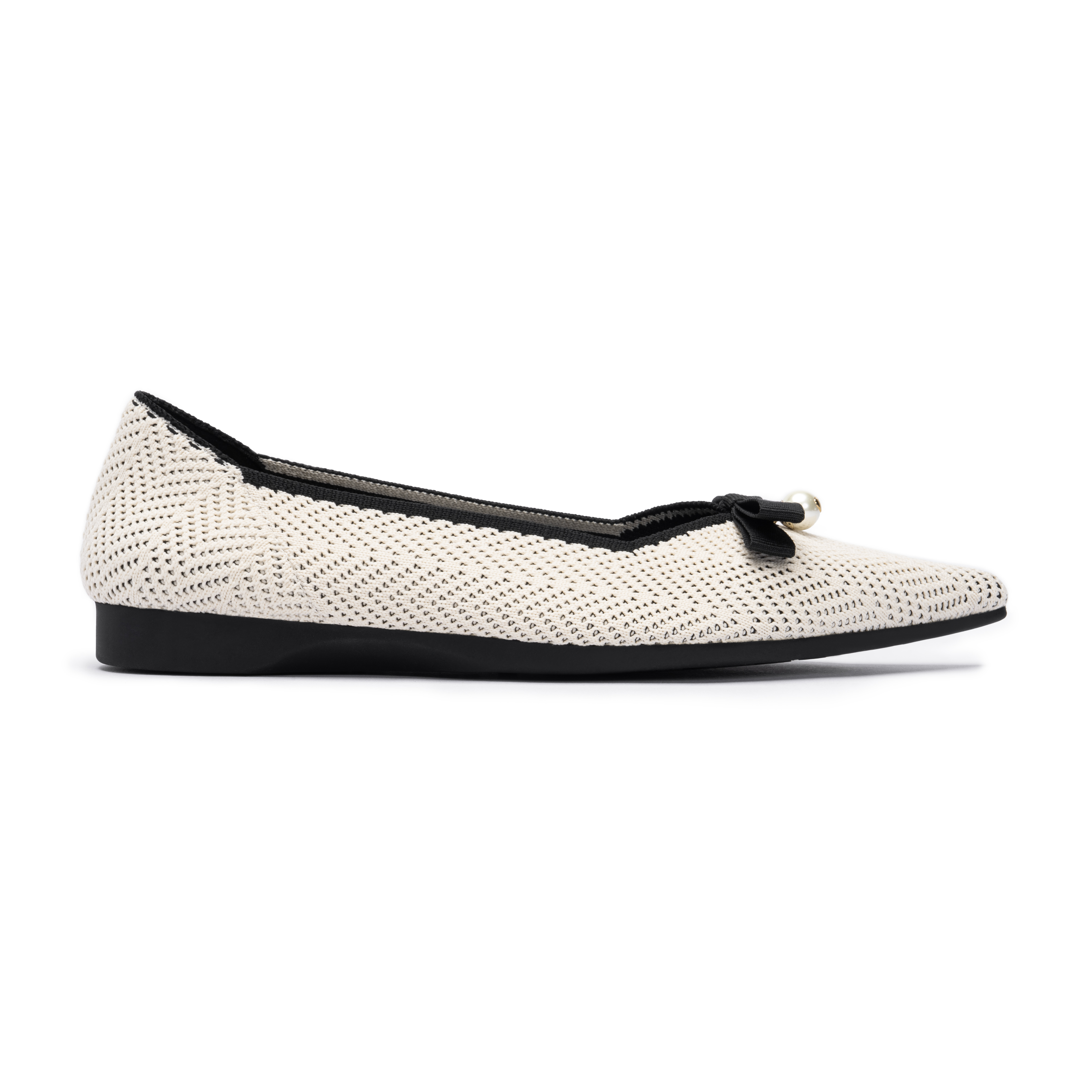 SHO-CCF1227-021 BASICS | RAINBOW 尖頭平底3.0升級法式珍珠蝴蝶結提花編織 白鷺色 (AH36-41)