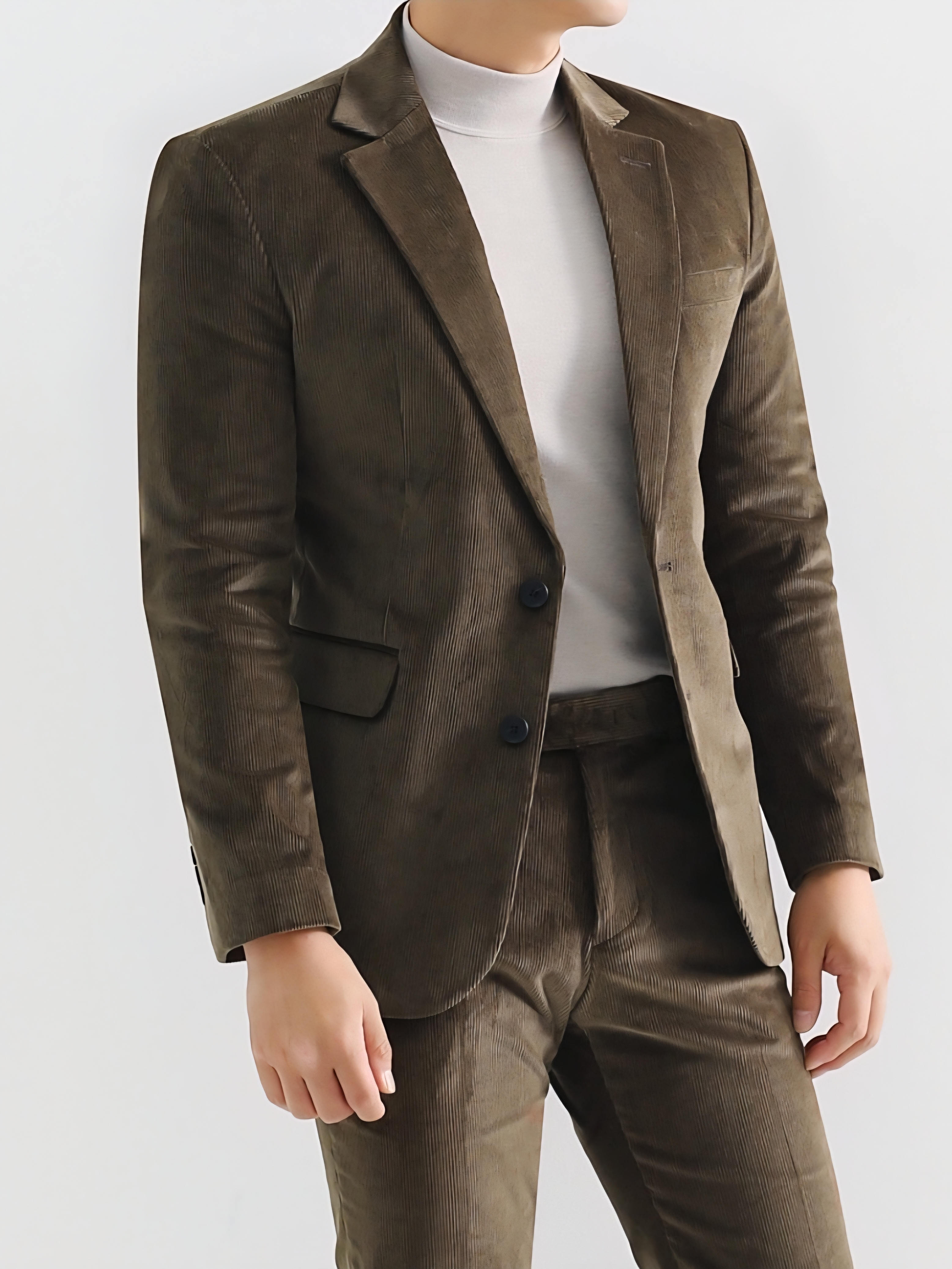 燈芯絨單排扣西裝外套 西裝褲 成套西裝