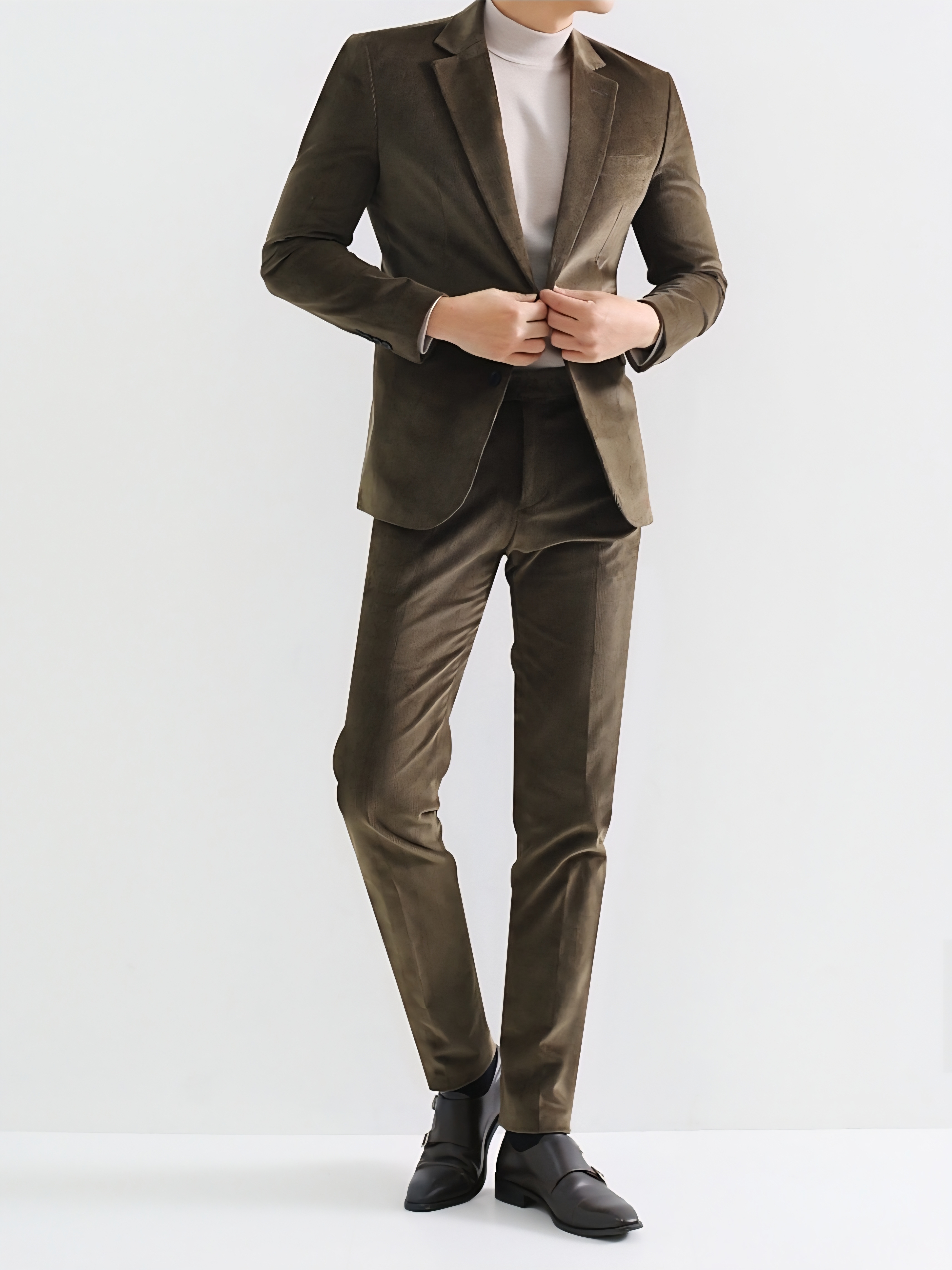 燈芯絨單排扣西裝外套 西裝褲 成套西裝