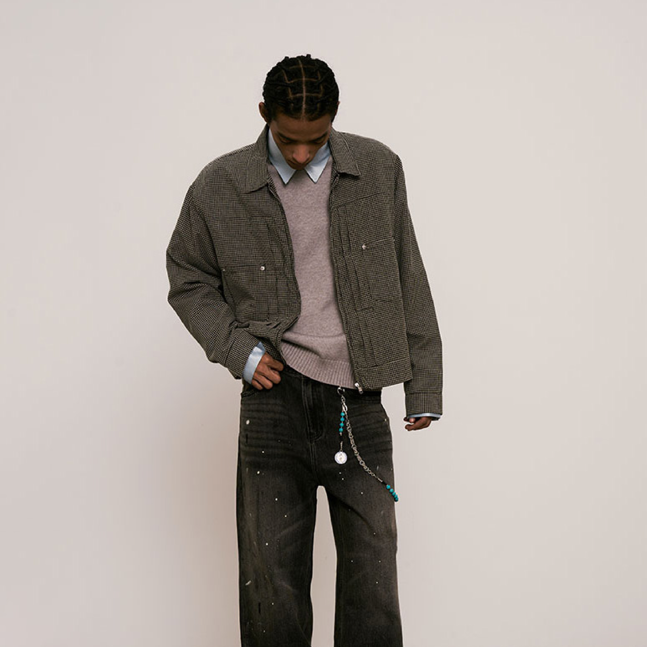 SENSE Embroidered Plaid Jacket [M25-49]