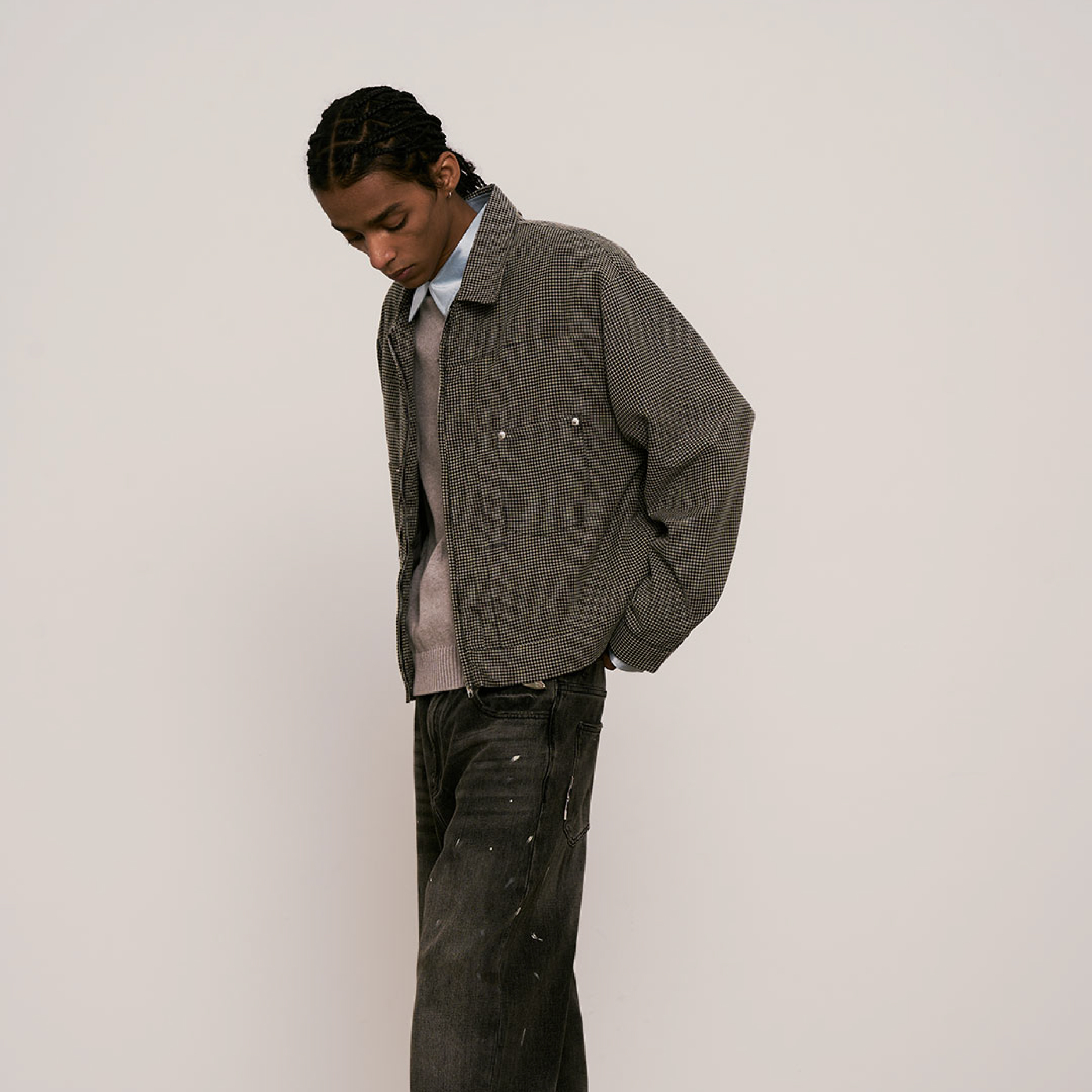 SENSE Embroidered Plaid Jacket [M25-49]