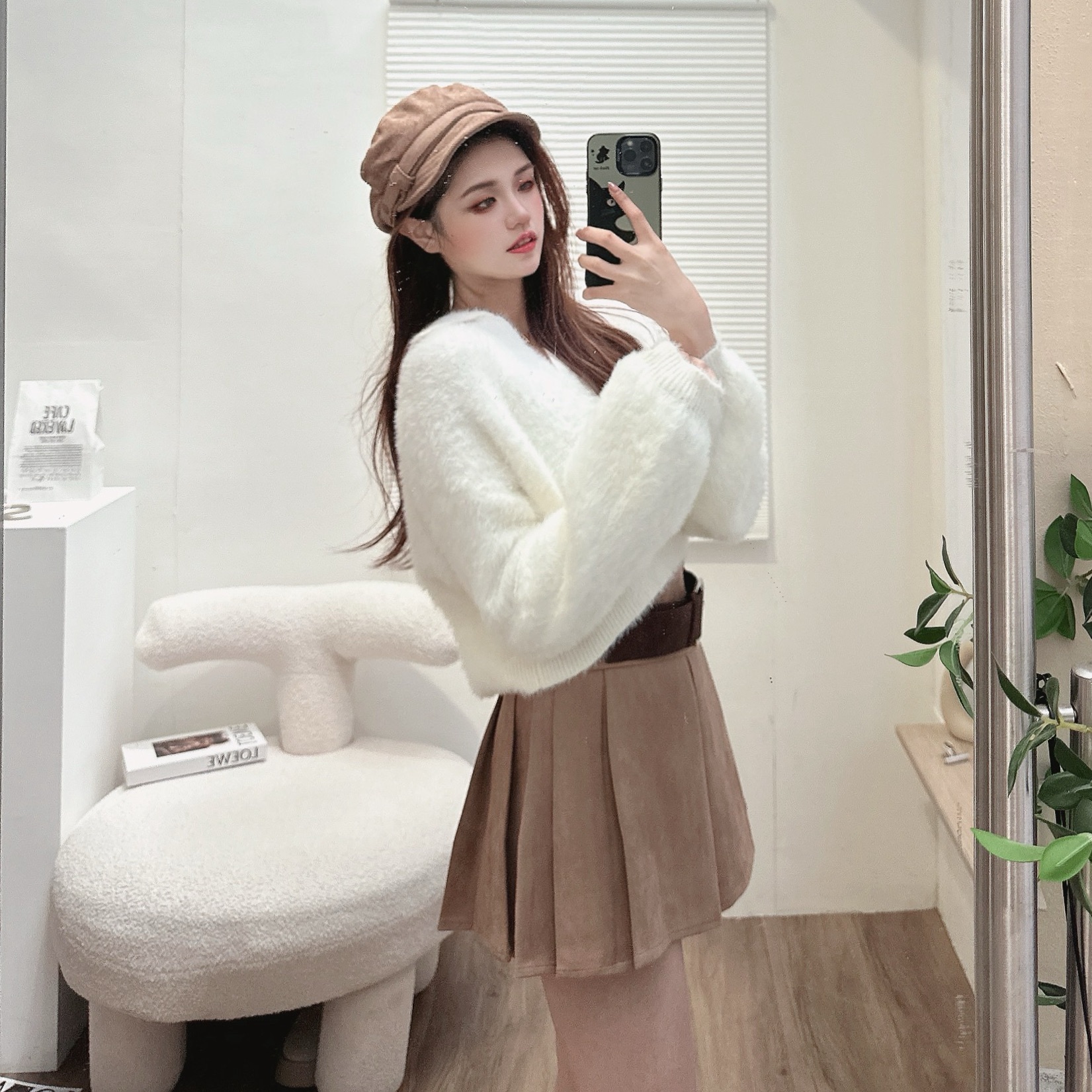 柔軟水貂毛翻領毛衣/三色