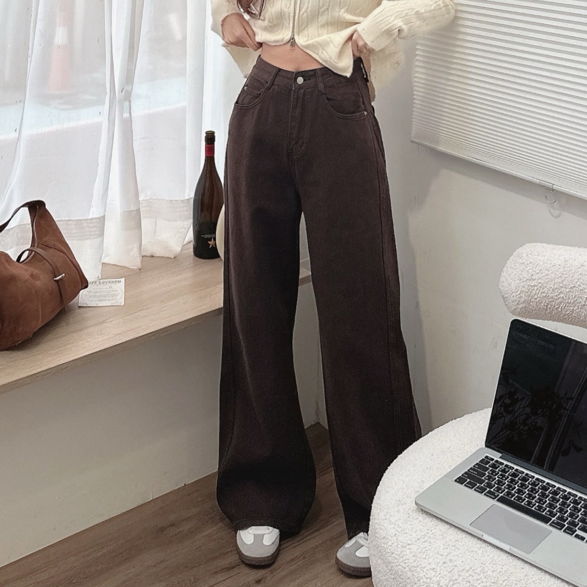 百搭基礎款牛仔寬褲/二色