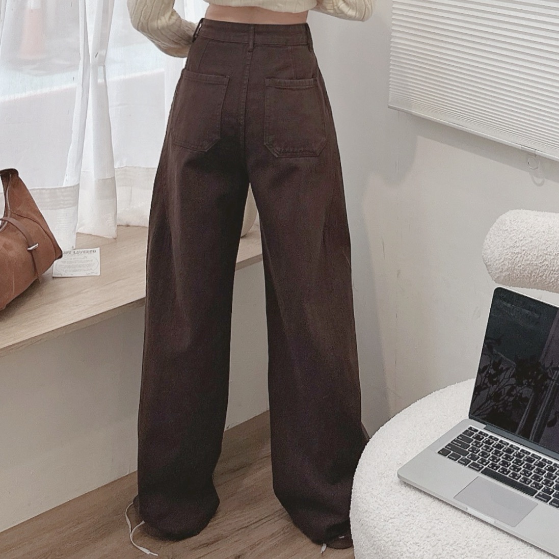 百搭基礎款牛仔寬褲/二色