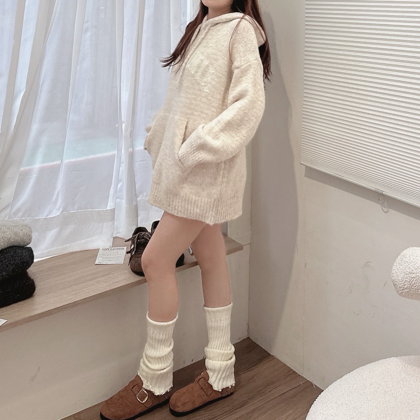 刺繡混織針織連帽毛衣/三色