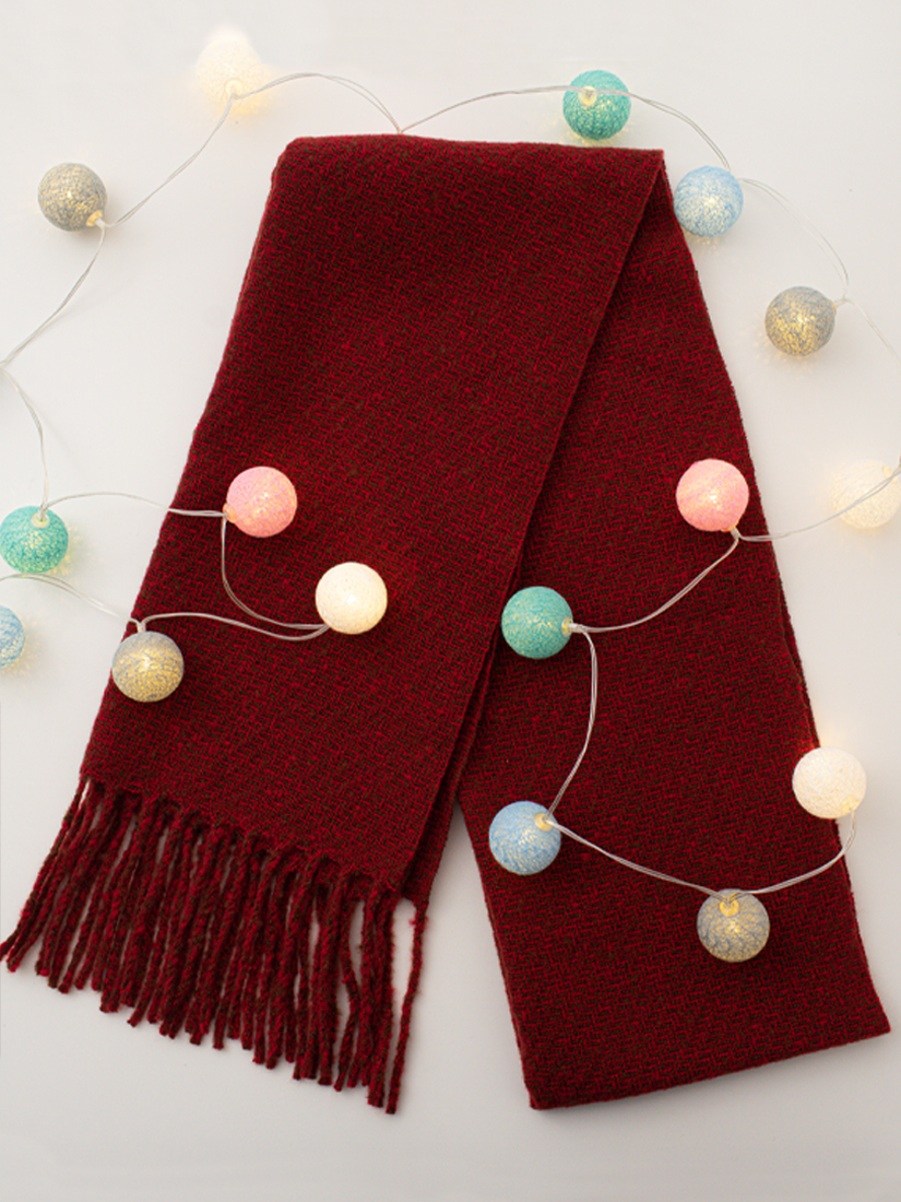 山形紋輕暖流蘇圍巾