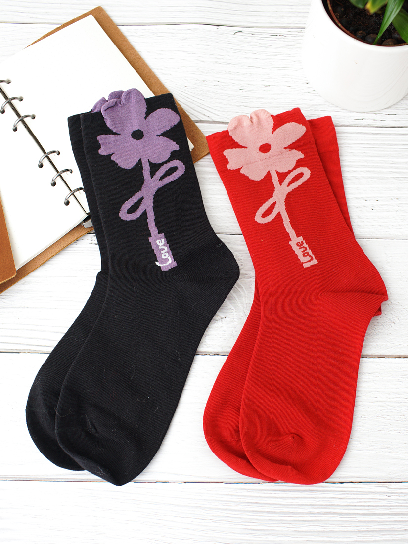 立體花瓣中筒襪(2色)