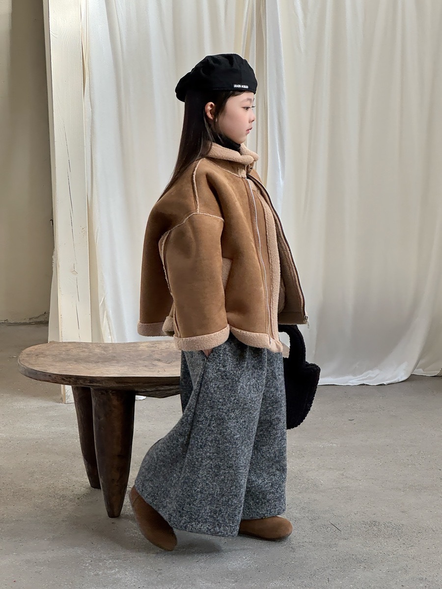 時髦雪花毛呢磨毛寬褲