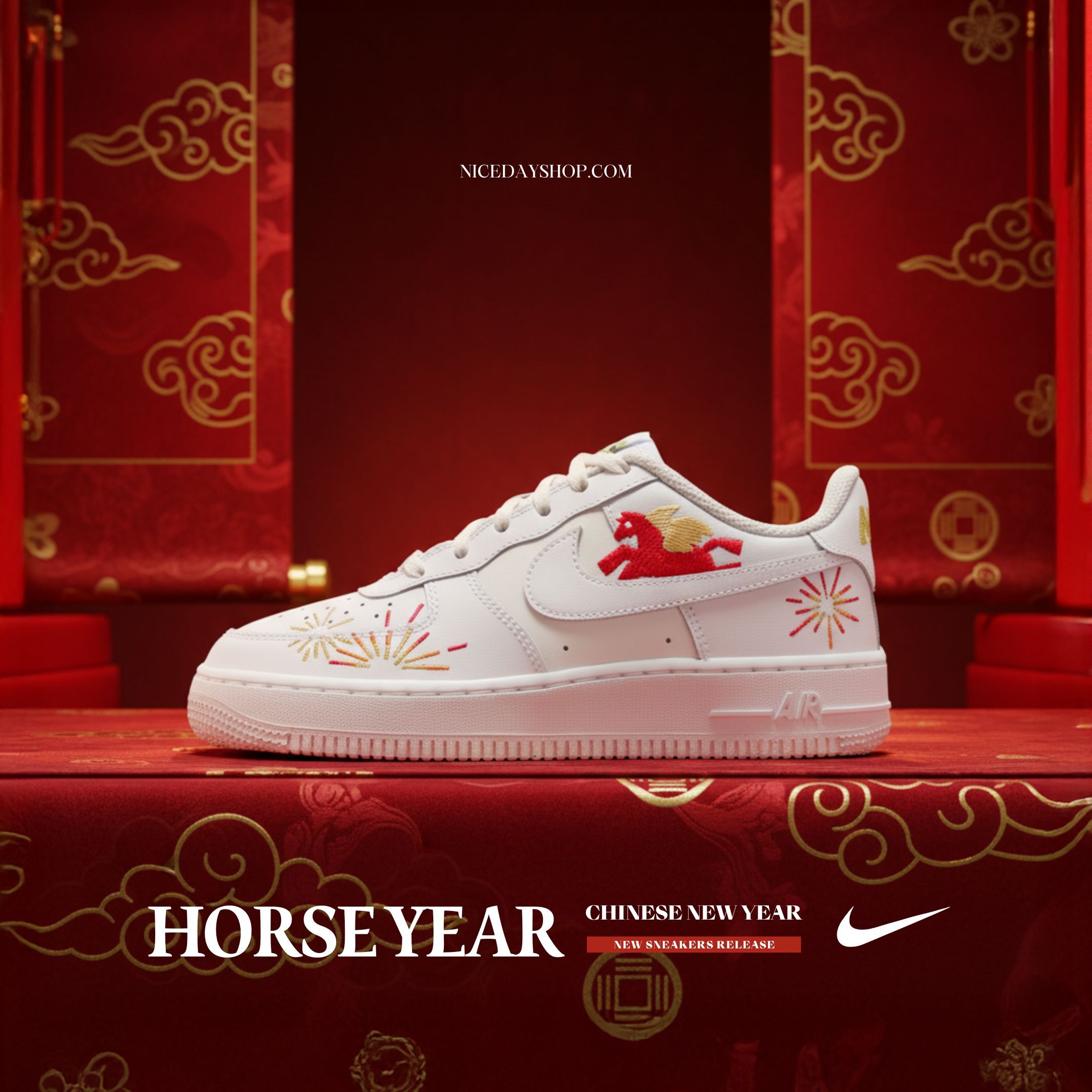 NICEDAY 代購 Nike Air Force 1 CNY 大童 馬年 新年 春節 農曆 馬 刺繡 煙火 脫韁野馬 IQ1133-111