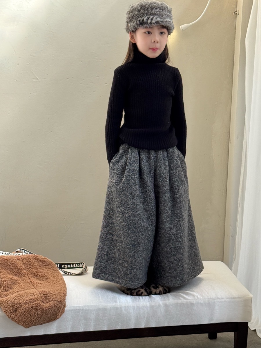 時髦雪花毛呢磨毛寬褲