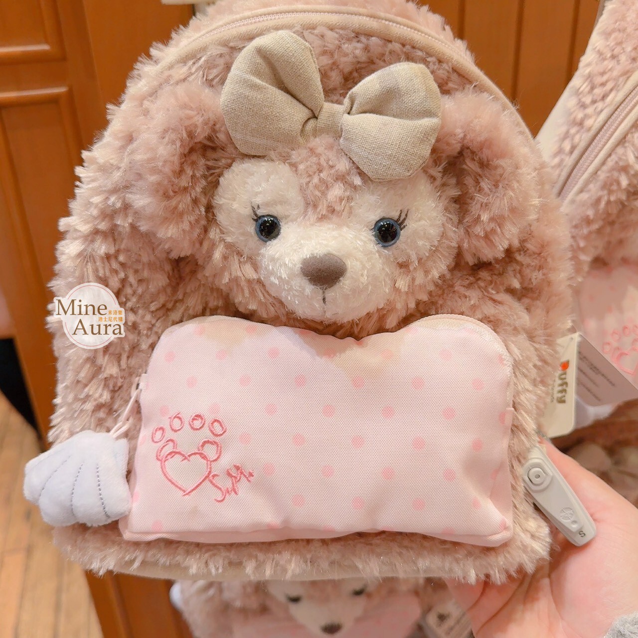 雪莉玫 ShellieMay 絨毛 大頭造型 愛心 點點圖案 後背包 -香港迪士尼樂園