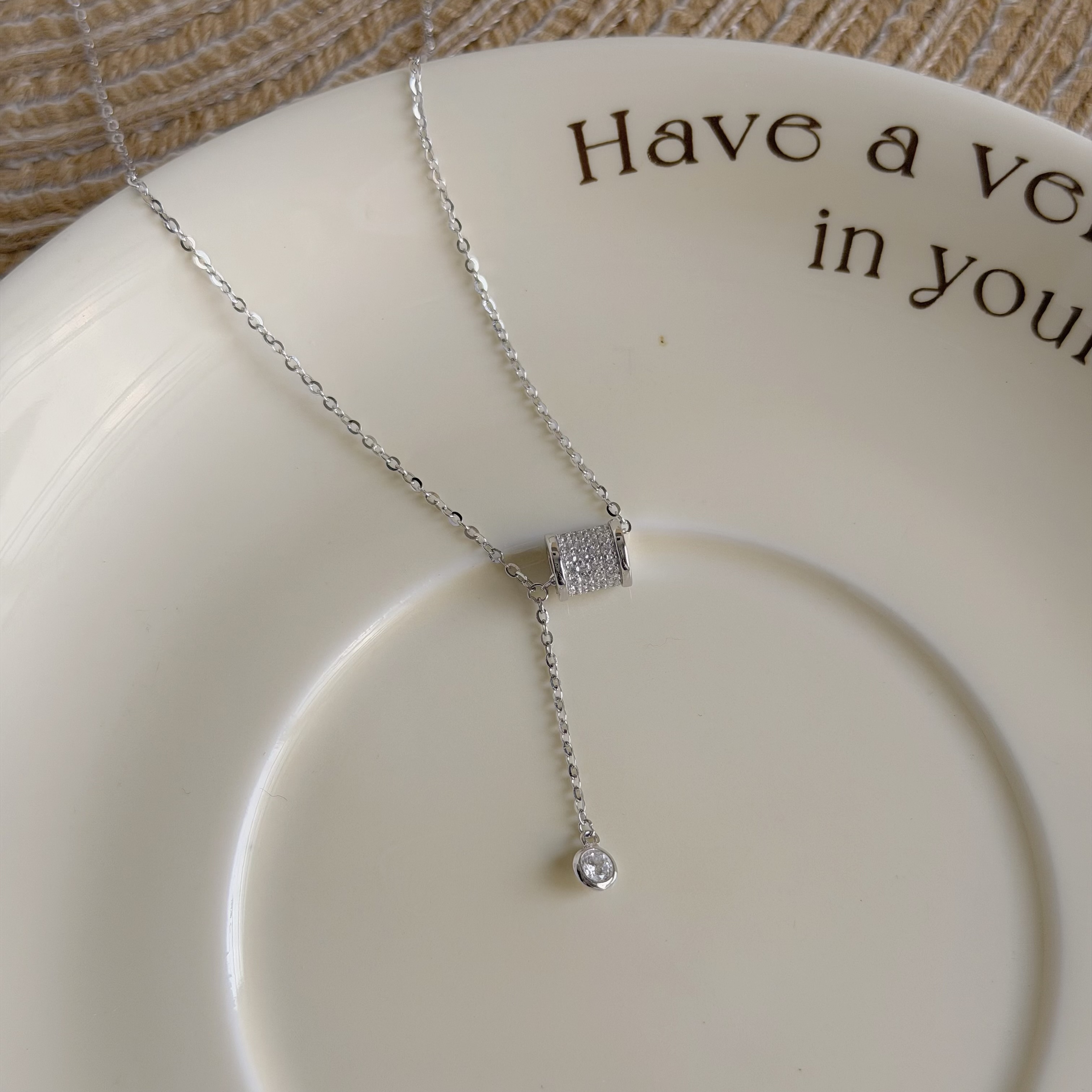 Y342【輕奢】排鑽圓環純銀y字鏈