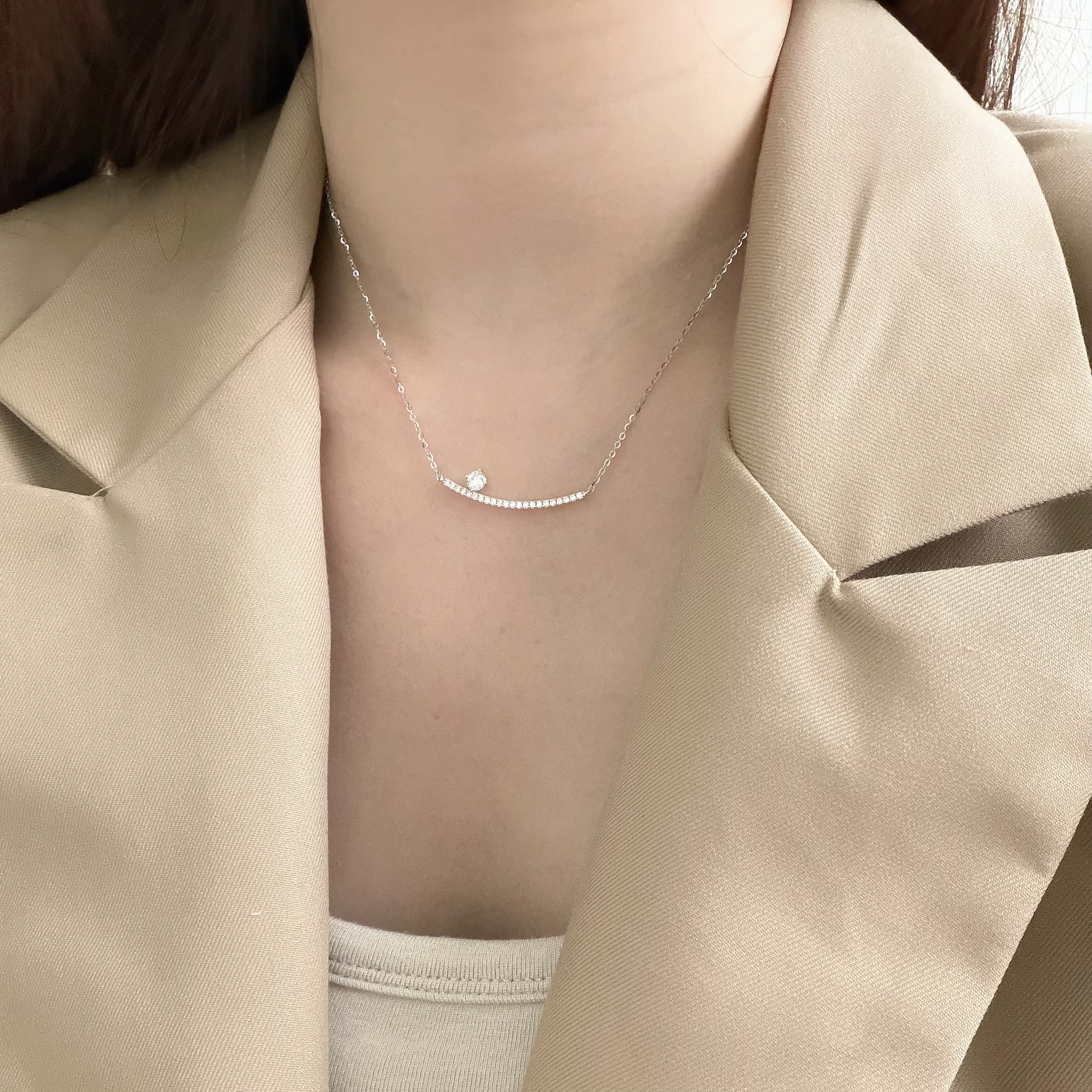 Y337【輕奢】排鑽微笑純銀鎖骨鍊
