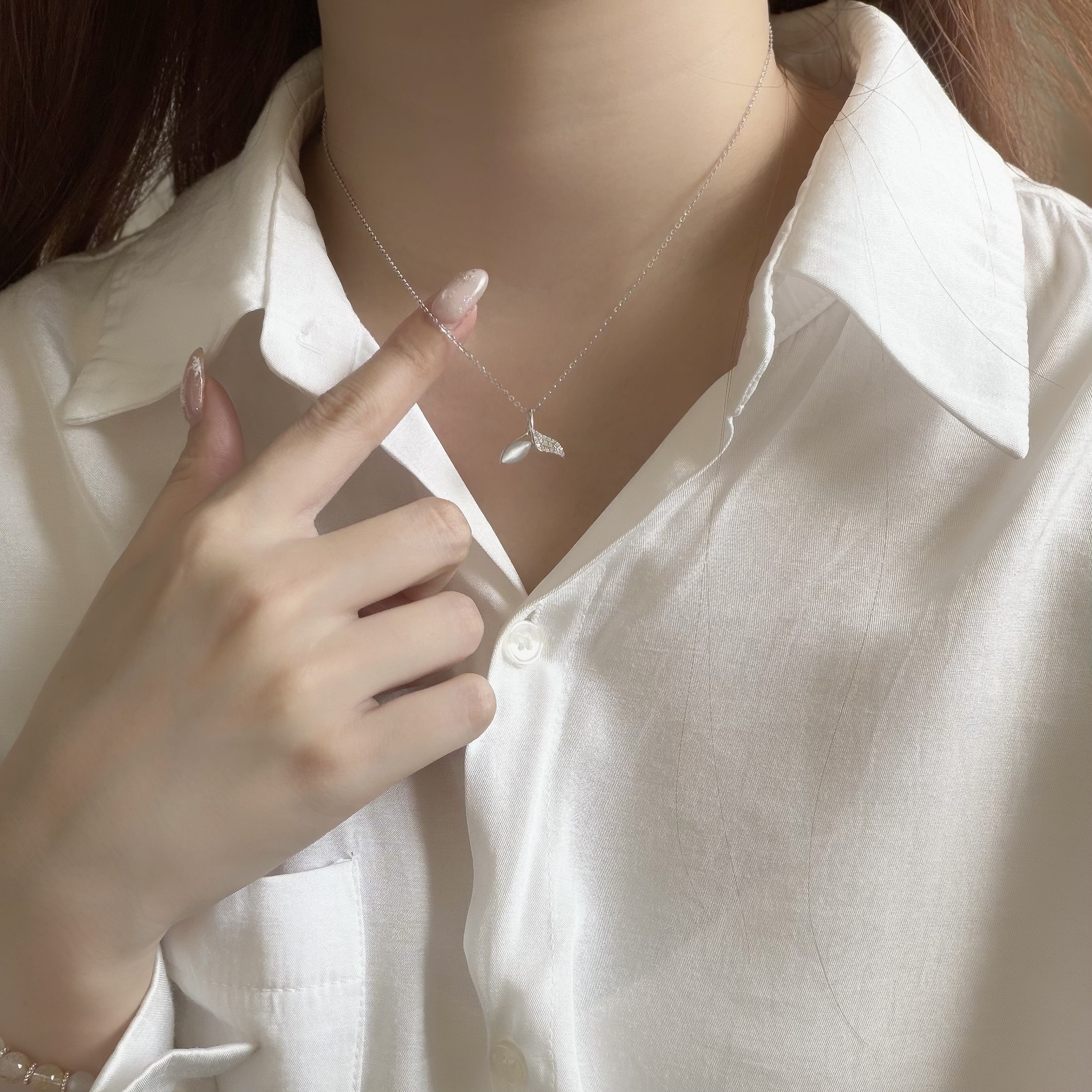 Y319【輕奢】排鑽貓眼魚尾純銀鎖骨鏈