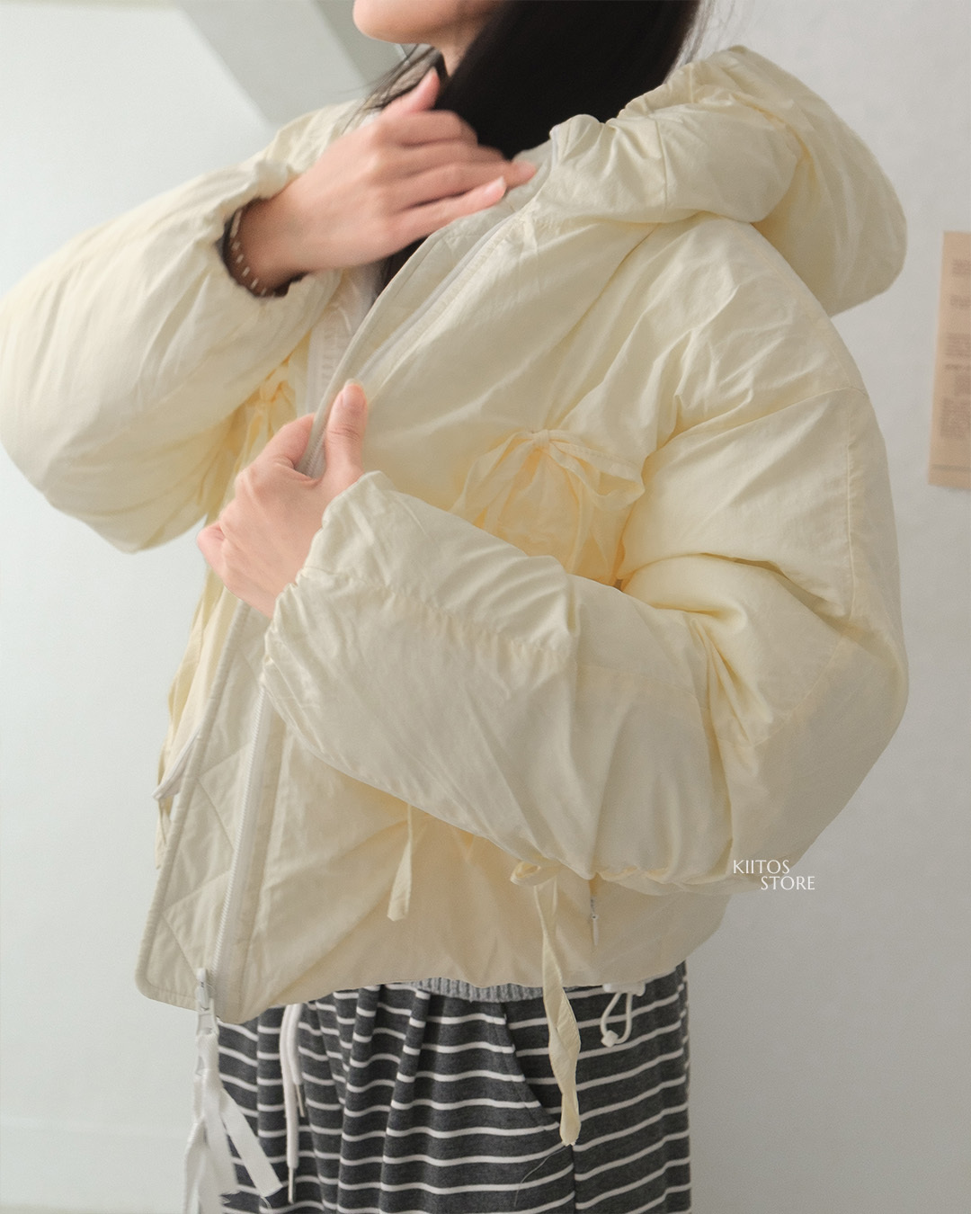 【現貨】韓國 PARTIMENTO WOMEN 雙面可穿 蝴蝶結 羽絨 外套 aespa 寧寧同款