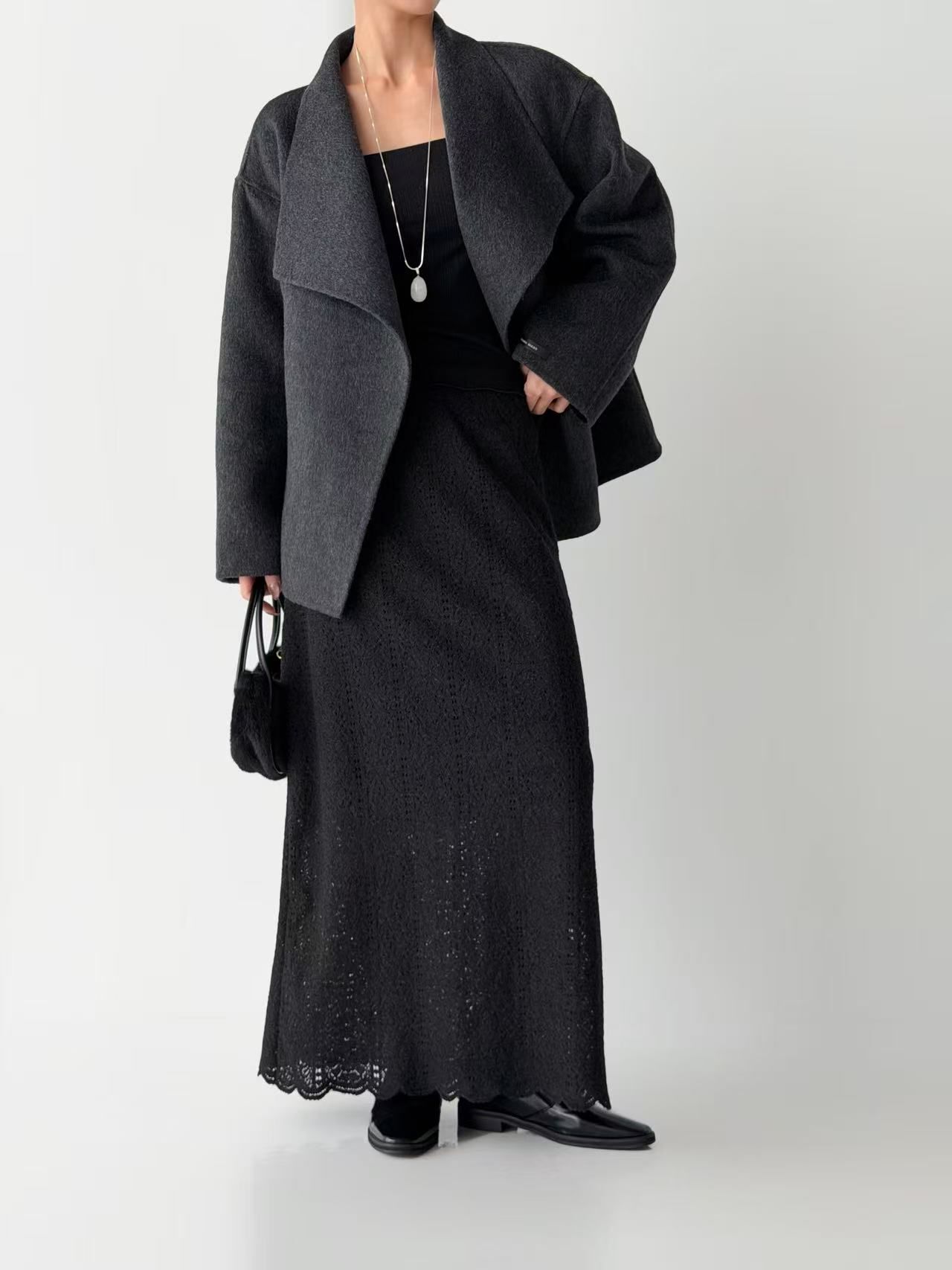 SN061 淨色長袖開胸設計外套 Free size