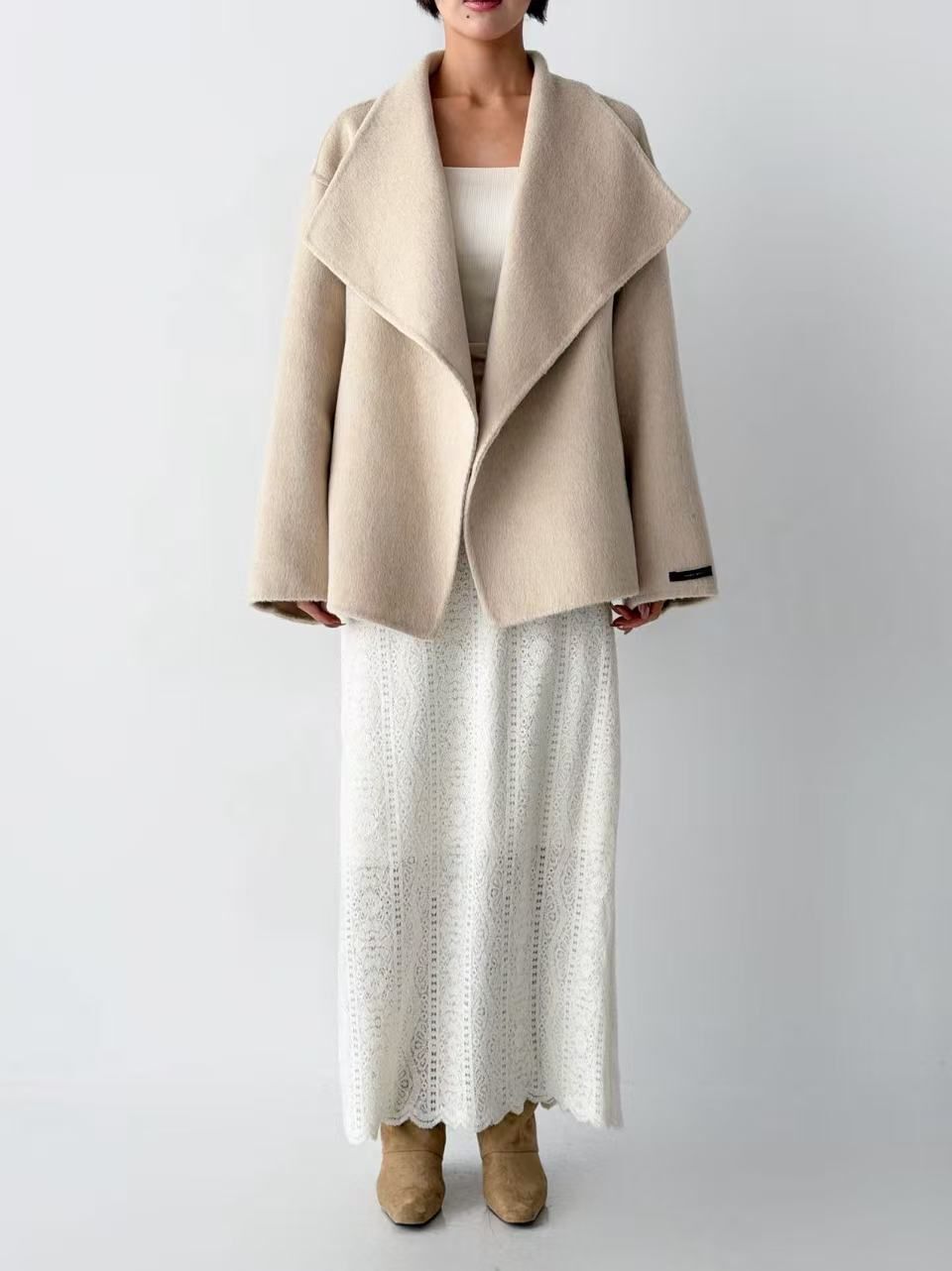 SN061 淨色長袖開胸設計外套 Free size