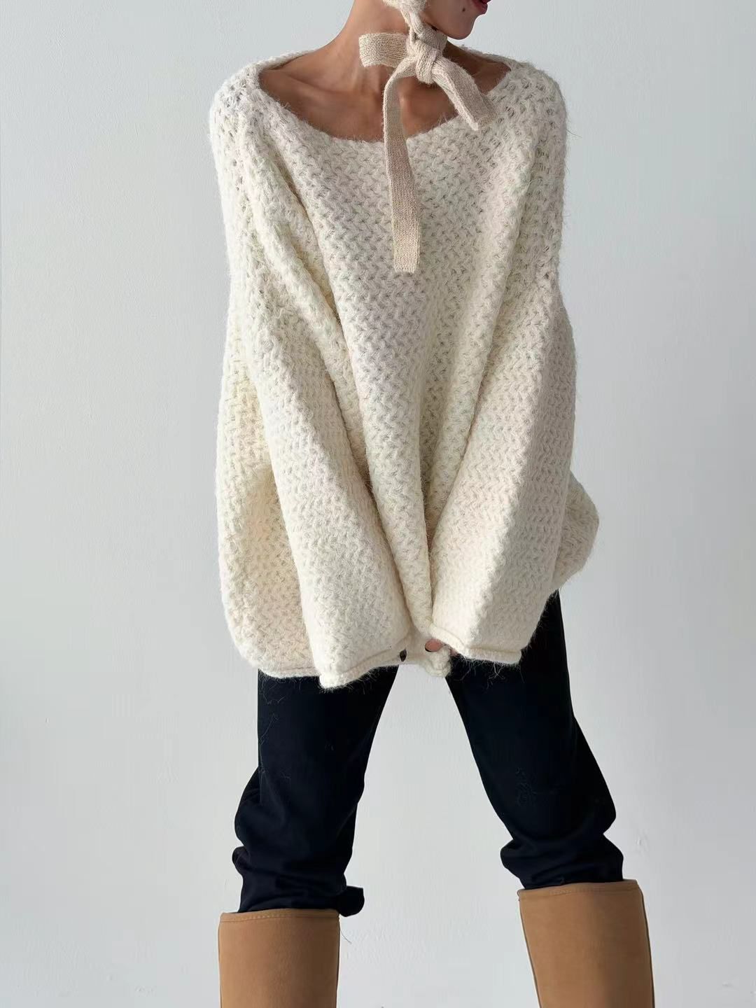 SN064 淨色編織款套頭上衣 Free size