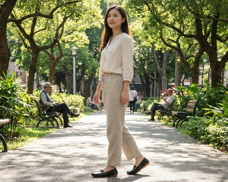 車內必備的 Sanly Joy 真皮豆豆鞋，展示開車族女性保護名貴高跟鞋的聰明做法，透過車上備用舒適平底鞋，既能確保駕駛安全又能避免鞋跟磨損，是注重生活品質的女生必學的養鞋秘訣。