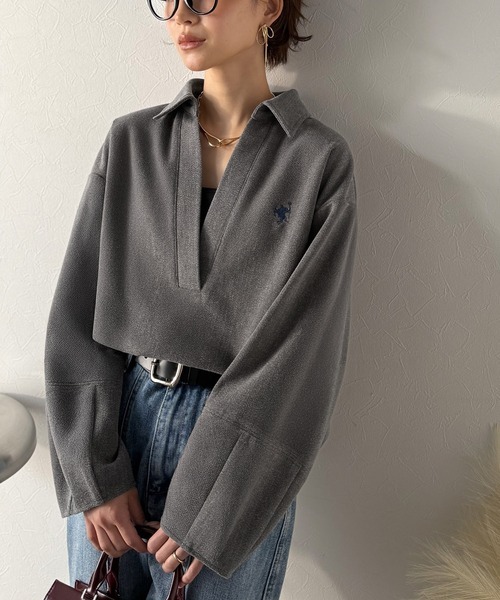 日本🇯🇵連線 Classical Elf X Classical Evon 氣質大V翻領針織POLO衫 領口鏤空 抽繩下擺 刺繡 長袖 POLO衫 簡約 3色(任買兩件711免運)/預購