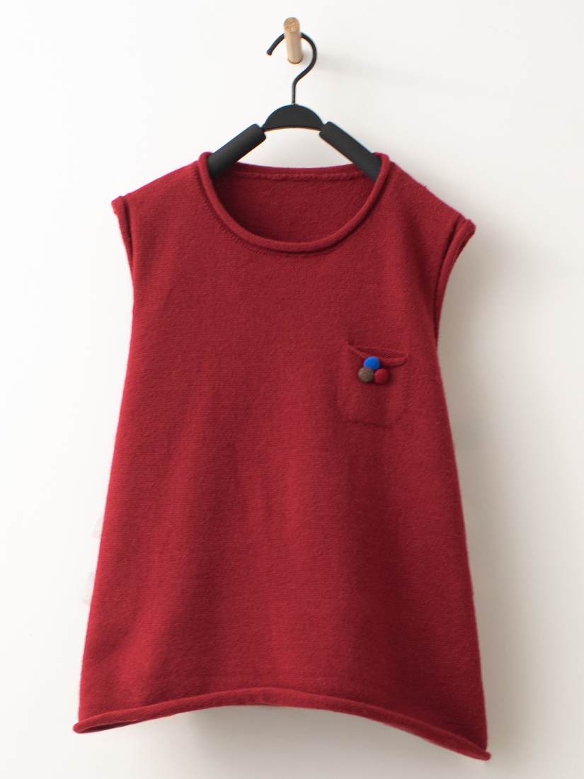 捲邊素色口袋包釦針織背心