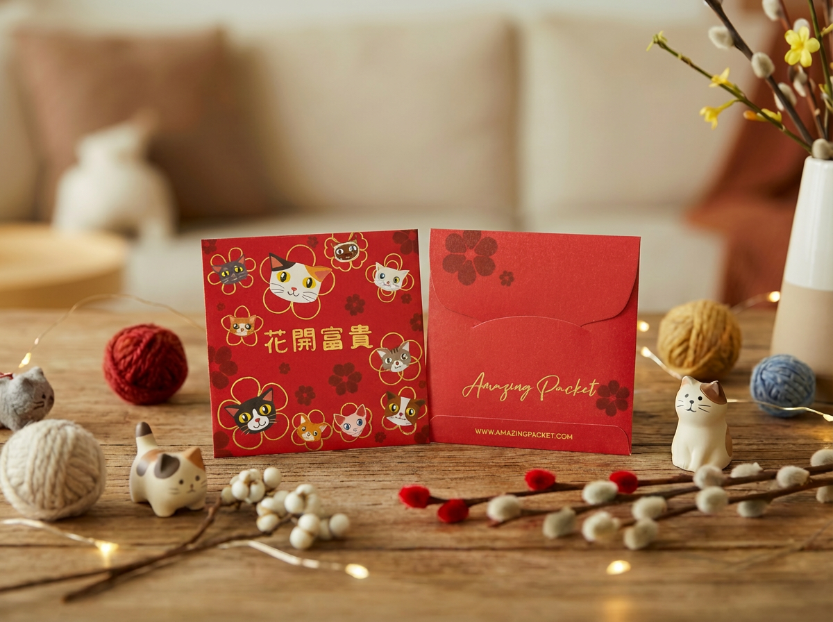 貓-花開富貴丨利是廊 香港利是封