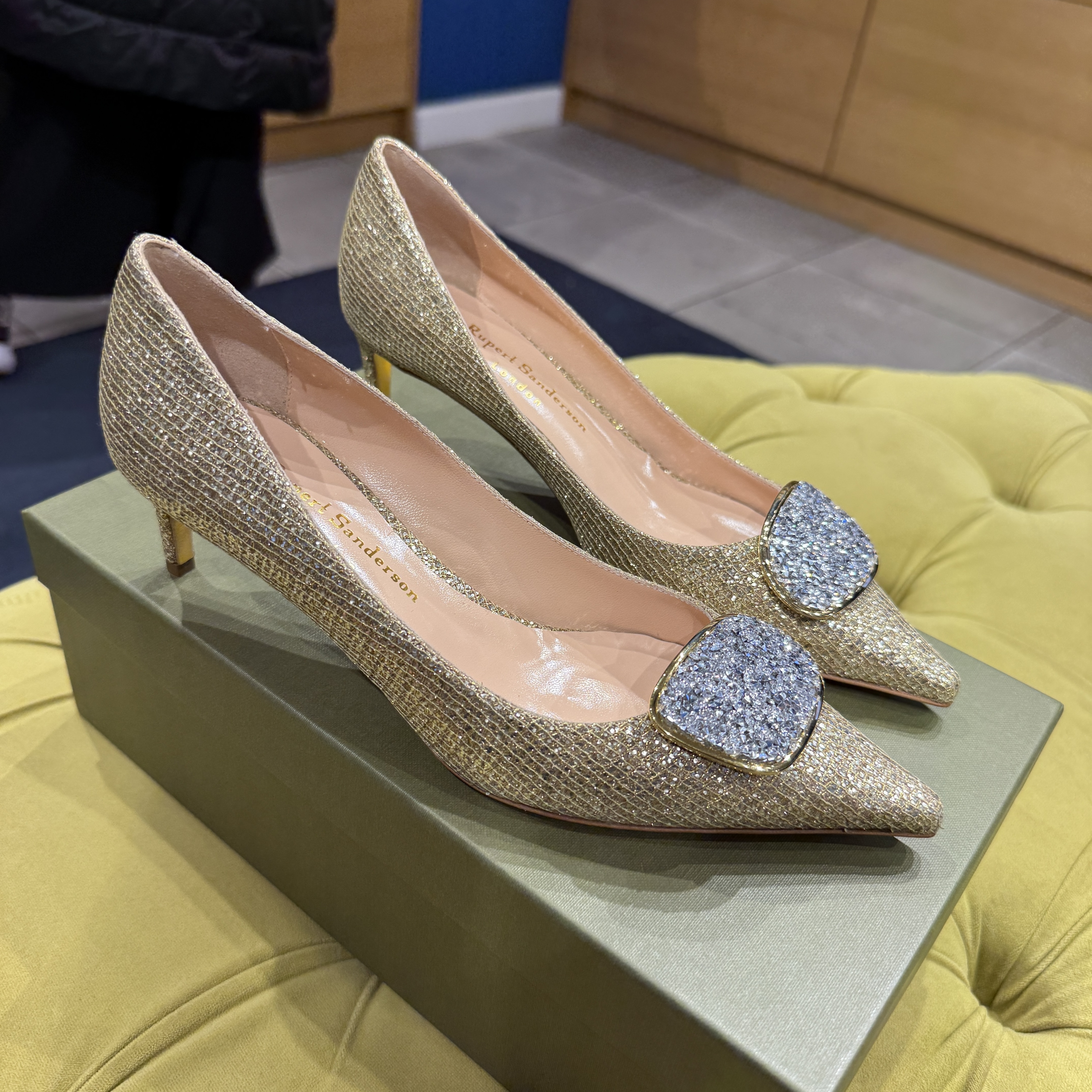 Rupert Sanderson osella gold lady heels diamond
