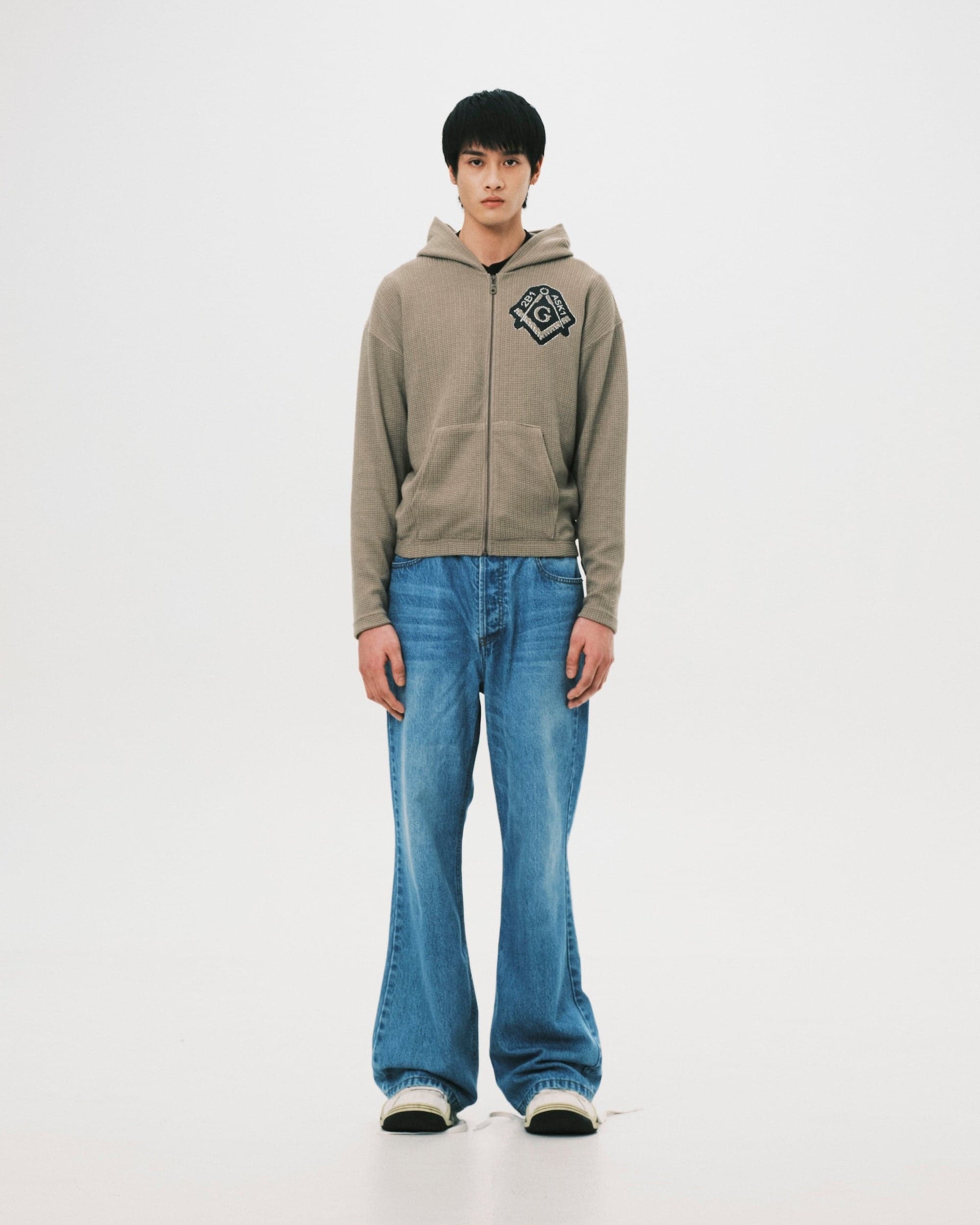 nul1.org ｜(nu-21) - ASK12B1 Slim Waffle Zip Hoodie (Olive)