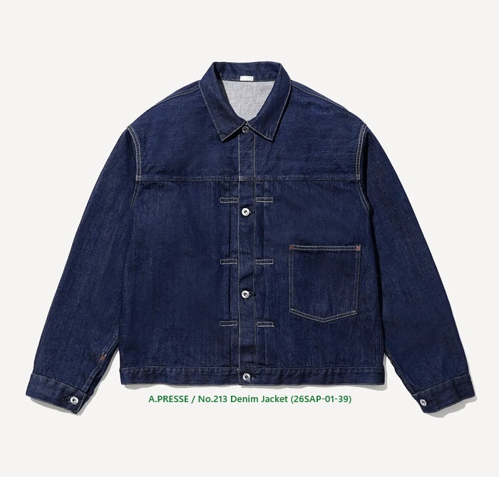 12/27 RELEASE: A.PRESSE 2026 NO.213 DENIM JACKET (26SAP-01-39) - ONE WASH PRE ORDER ITEM (預訂中)