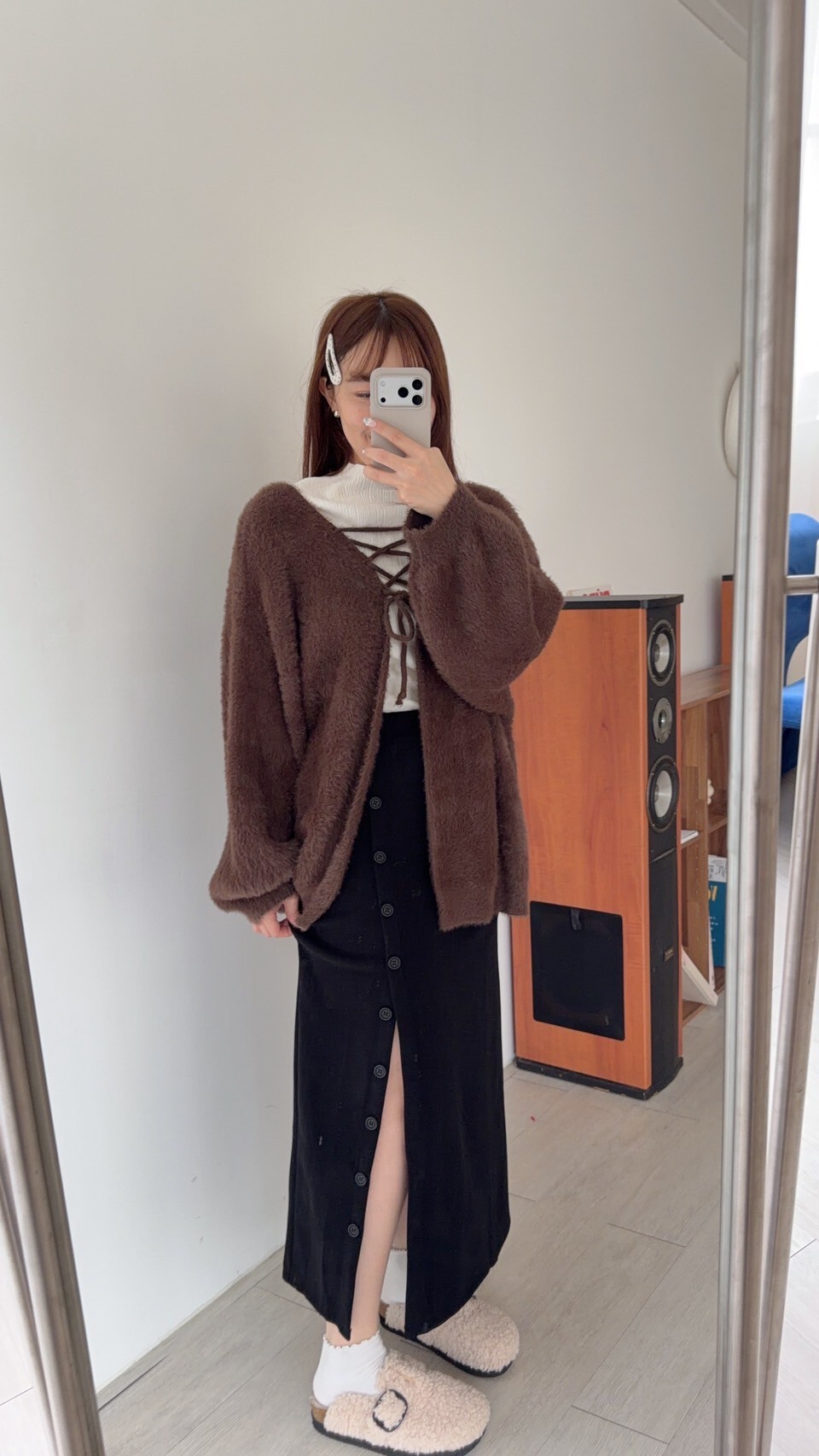 前開衩毛呢裙 S-L 3colors